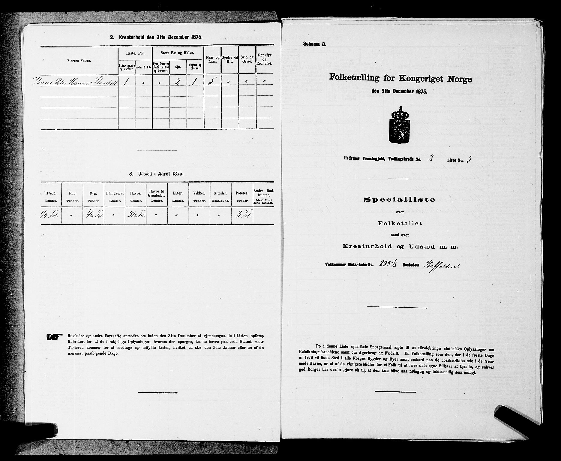 SAKO, 1875 census for 0727P Hedrum, 1875, p. 137