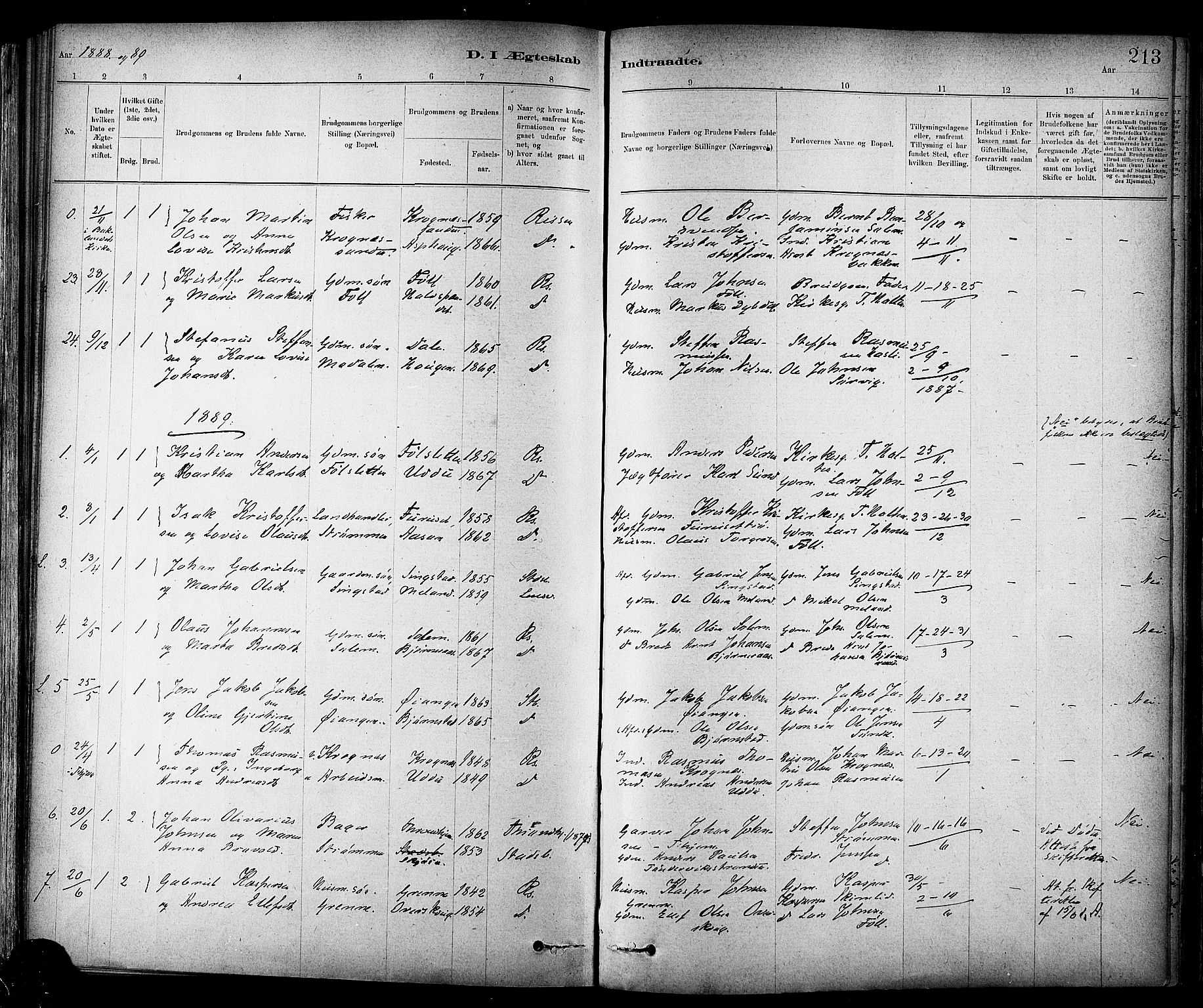 Ministerialprotokoller, klokkerbøker og fødselsregistre - Sør-Trøndelag, SAT/A-1456/647/L0634: Parish register (official) no. 647A01, 1885-1896, p. 213