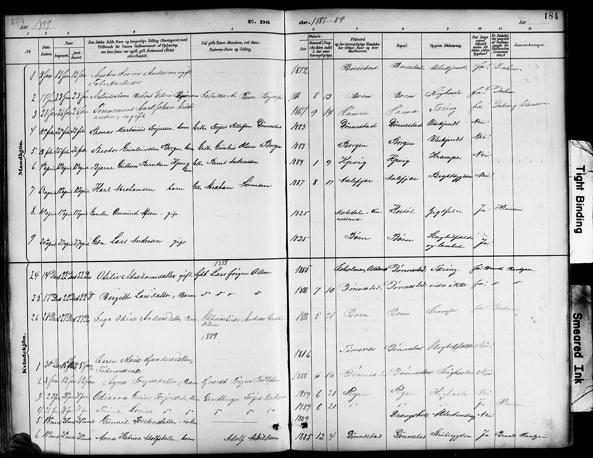 Tveit sokneprestkontor, AV/SAK-1111-0043/F/Fb/L0004: Parish register (copy) no. B 4, 1887-1914, p. 184