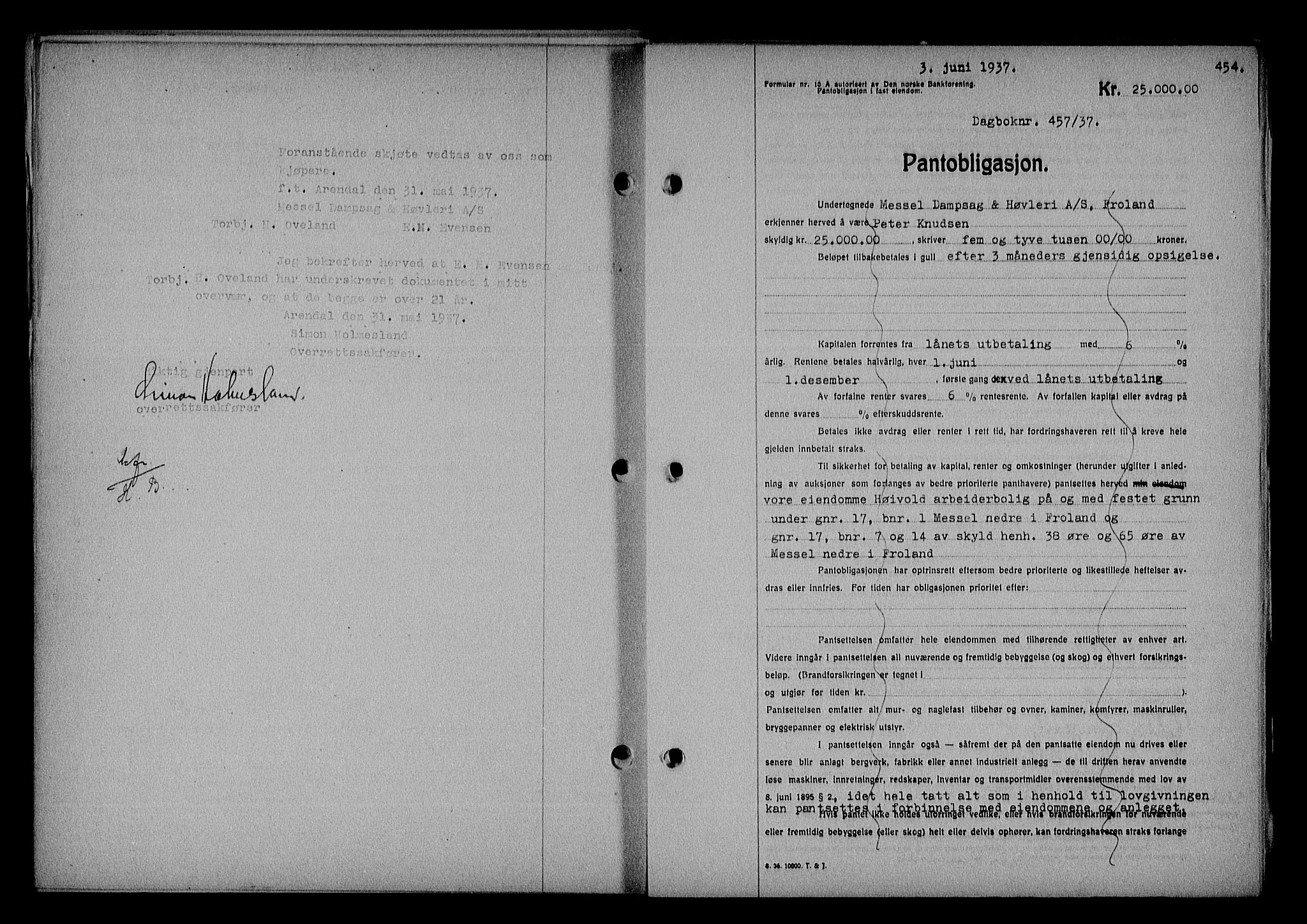 Nedenes sorenskriveri, SAK/1221-0006/G/Gb/Gba/L0043: Mortgage book no. 39, 1936-1937, Diary no: : 457/1937