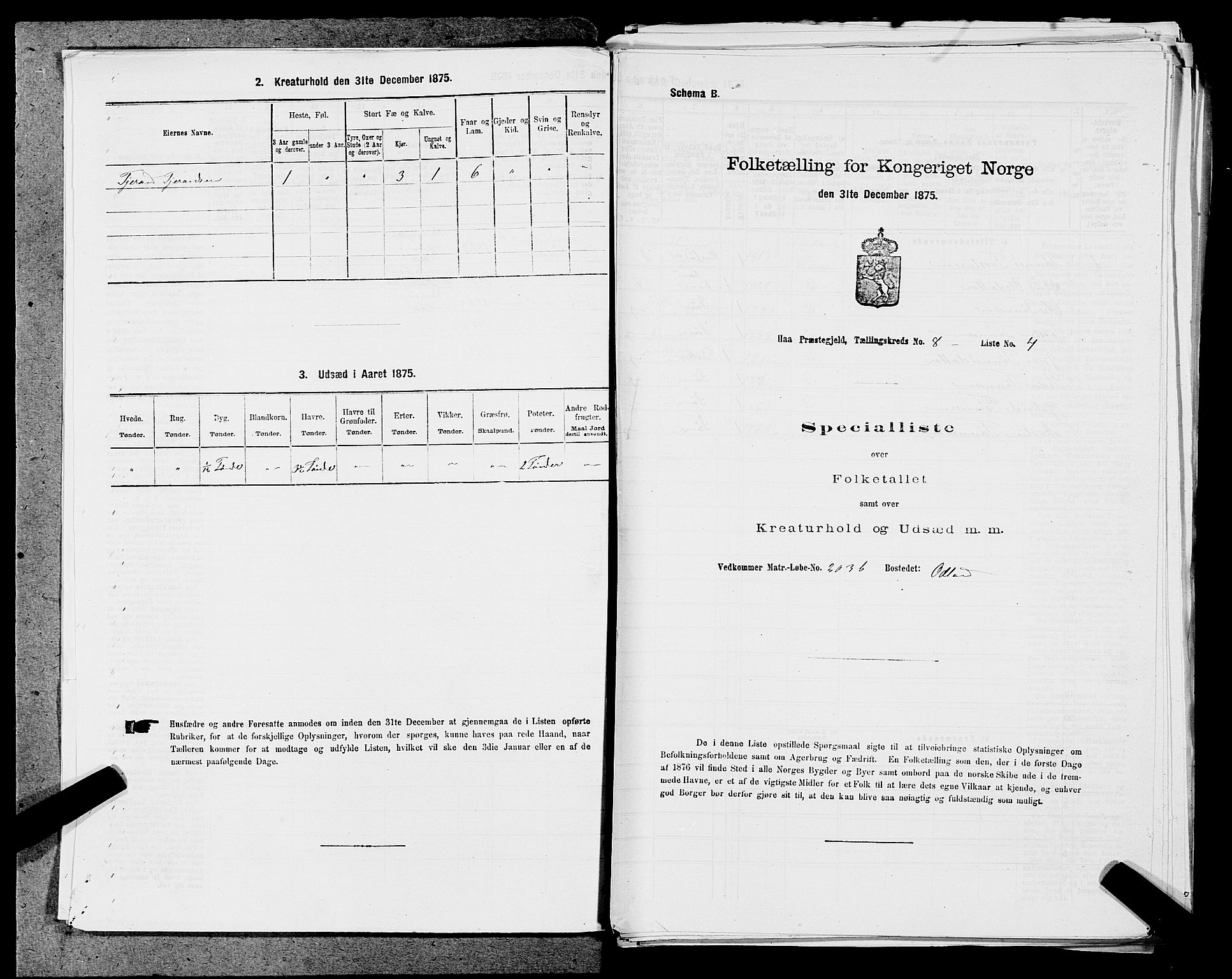 SAST, 1875 census for 1119P Hå, 1875, p. 825