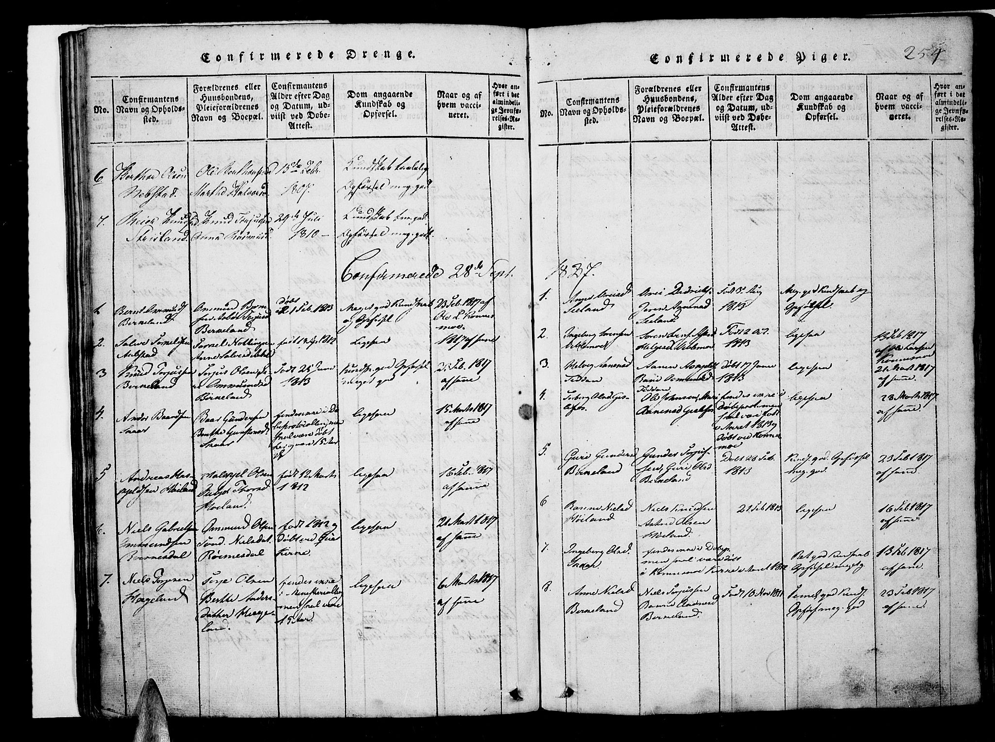 Nord-Audnedal sokneprestkontor, AV/SAK-1111-0032/F/Fb/Fba/L0001: Parish register (copy) no. B 1, 1815-1856, p. 254