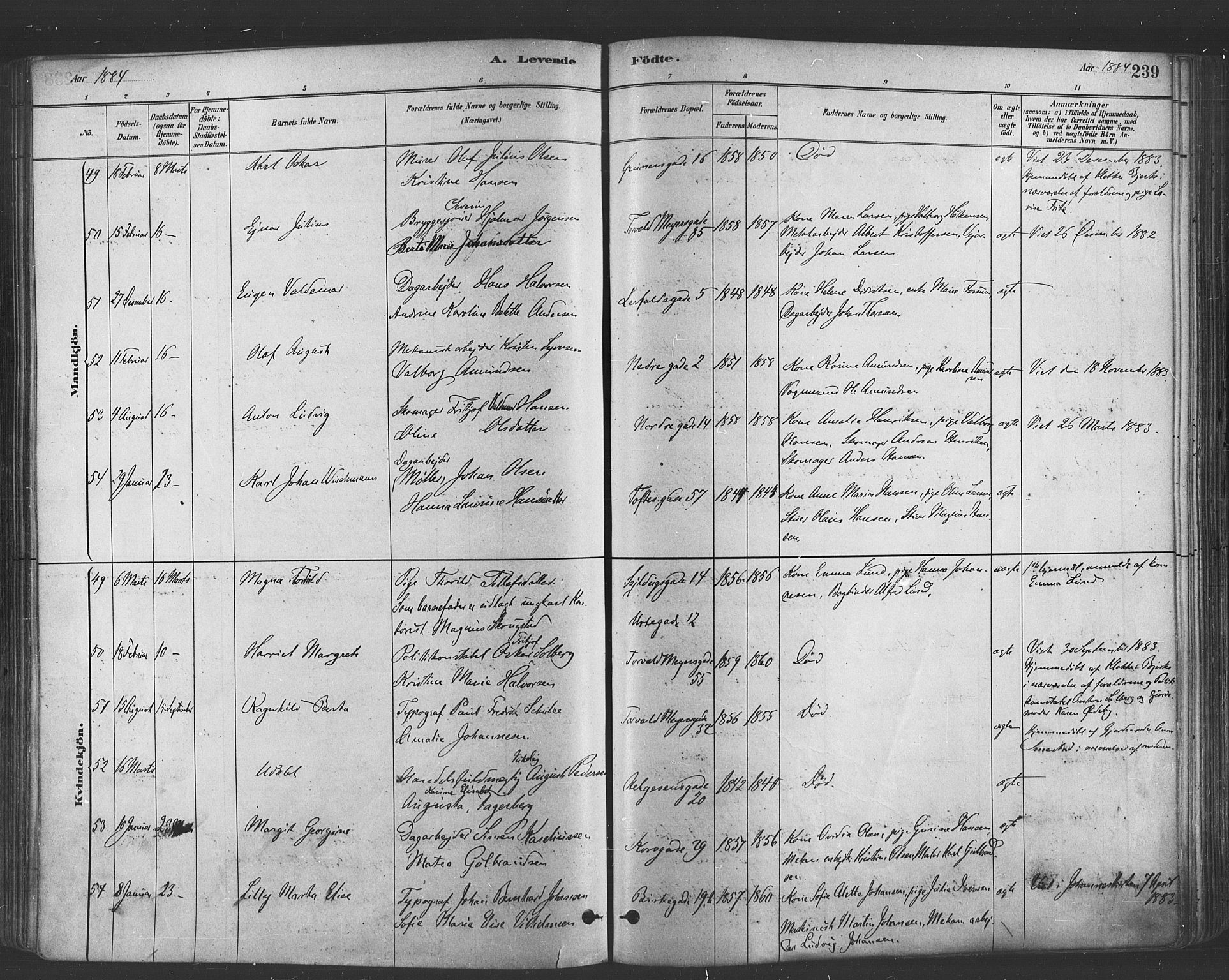 Paulus prestekontor Kirkebøker, AV/SAO-A-10871/F/Fa/L0003: Parish register (official) no. 3, 1879-1887, p. 239