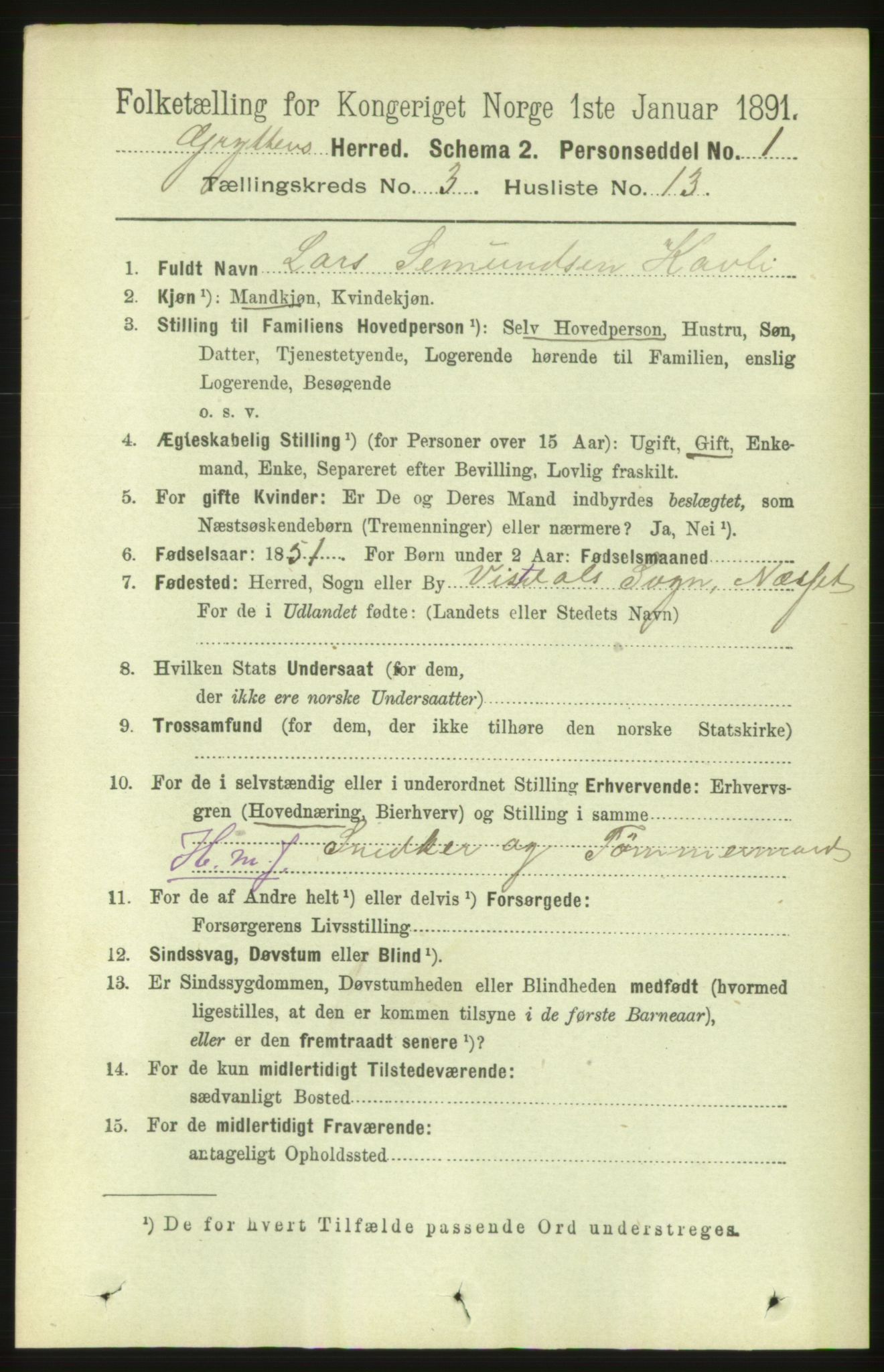 RA, 1891 census for 1539 Grytten, 1891, p. 999