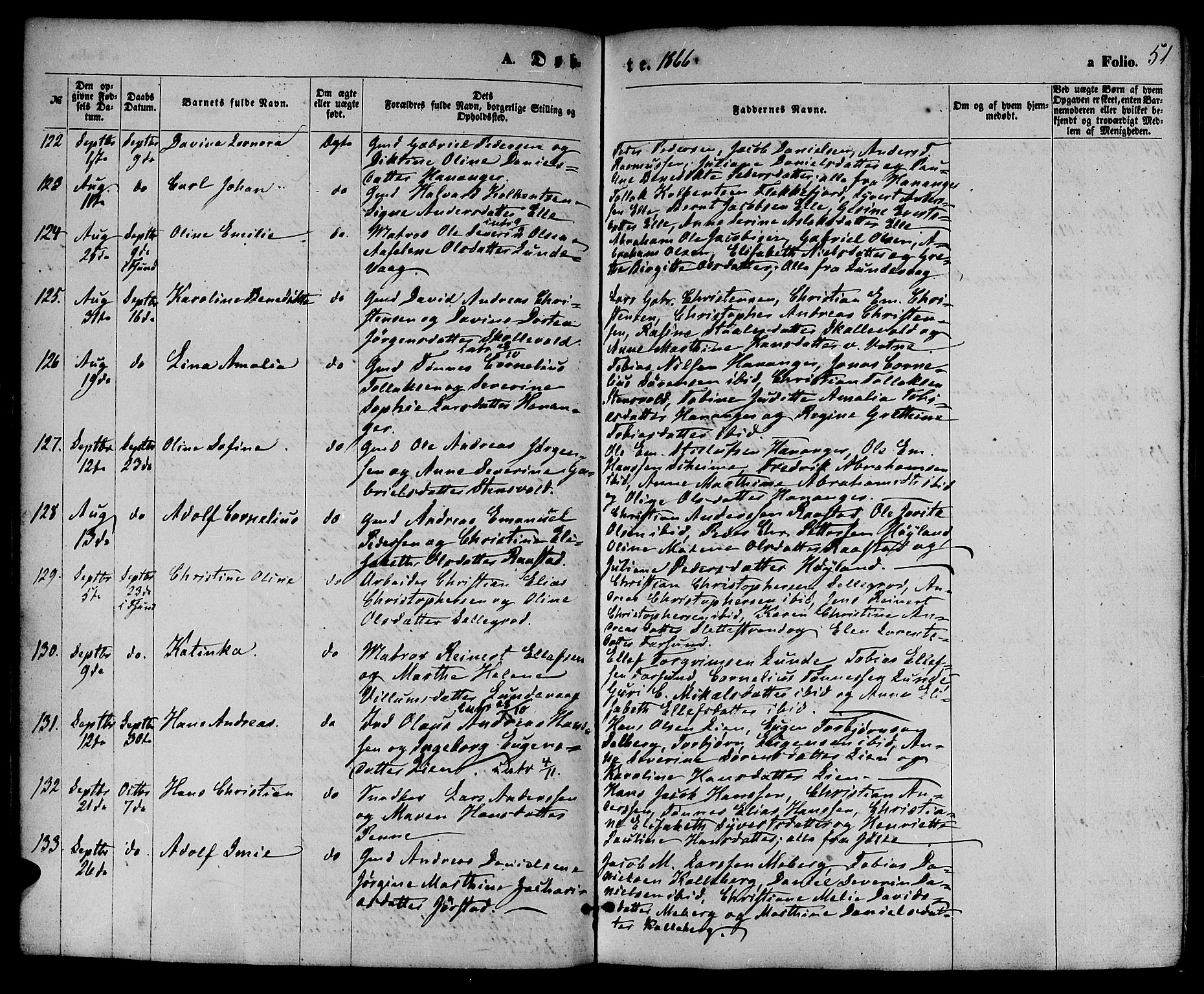 Lista sokneprestkontor, AV/SAK-1111-0027/F/Fb/L0003: Parish register (copy) no. B 3, 1862-1877, p. 51