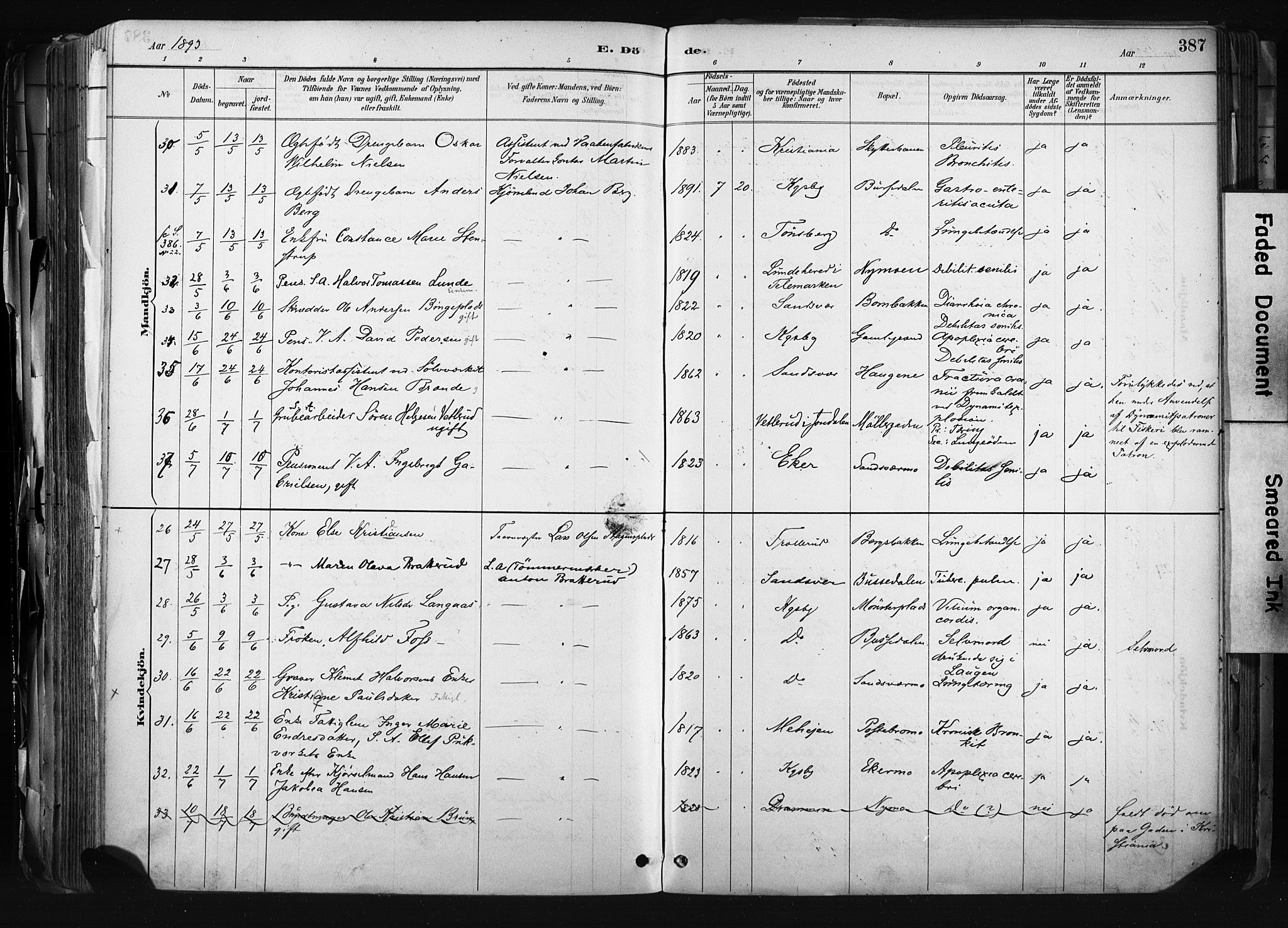 Kongsberg kirkebøker, AV/SAKO-A-22/F/Fb/L0002: Parish register (official) no. II 2, 1886-1896, p. 387