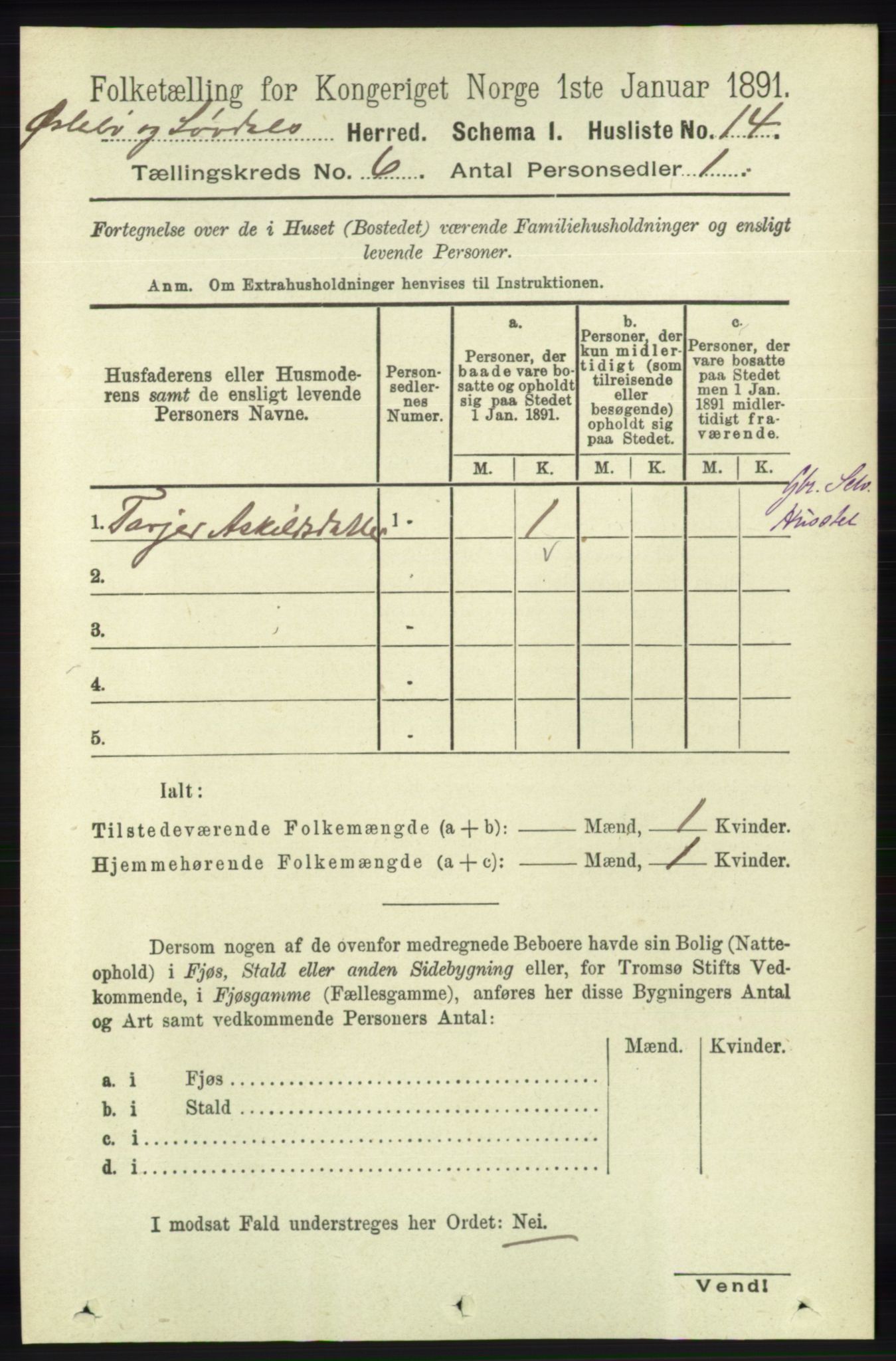 RA, 1891 census for 1021 Øyslebø og Laudal, 1891, p. 1658