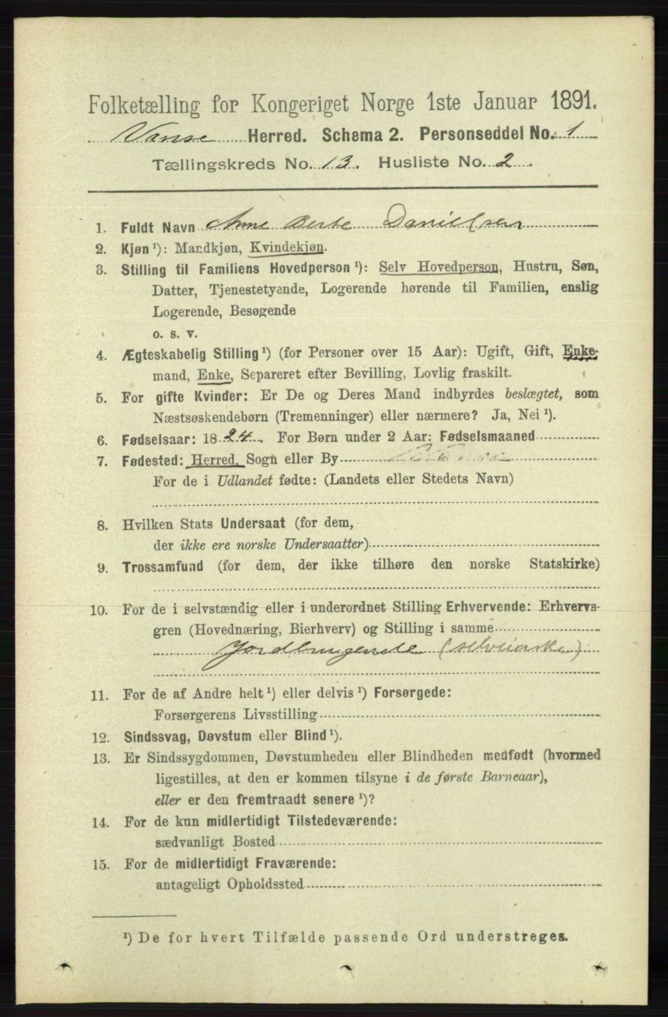 RA, 1891 census for 1041 Vanse, 1891, p. 7521