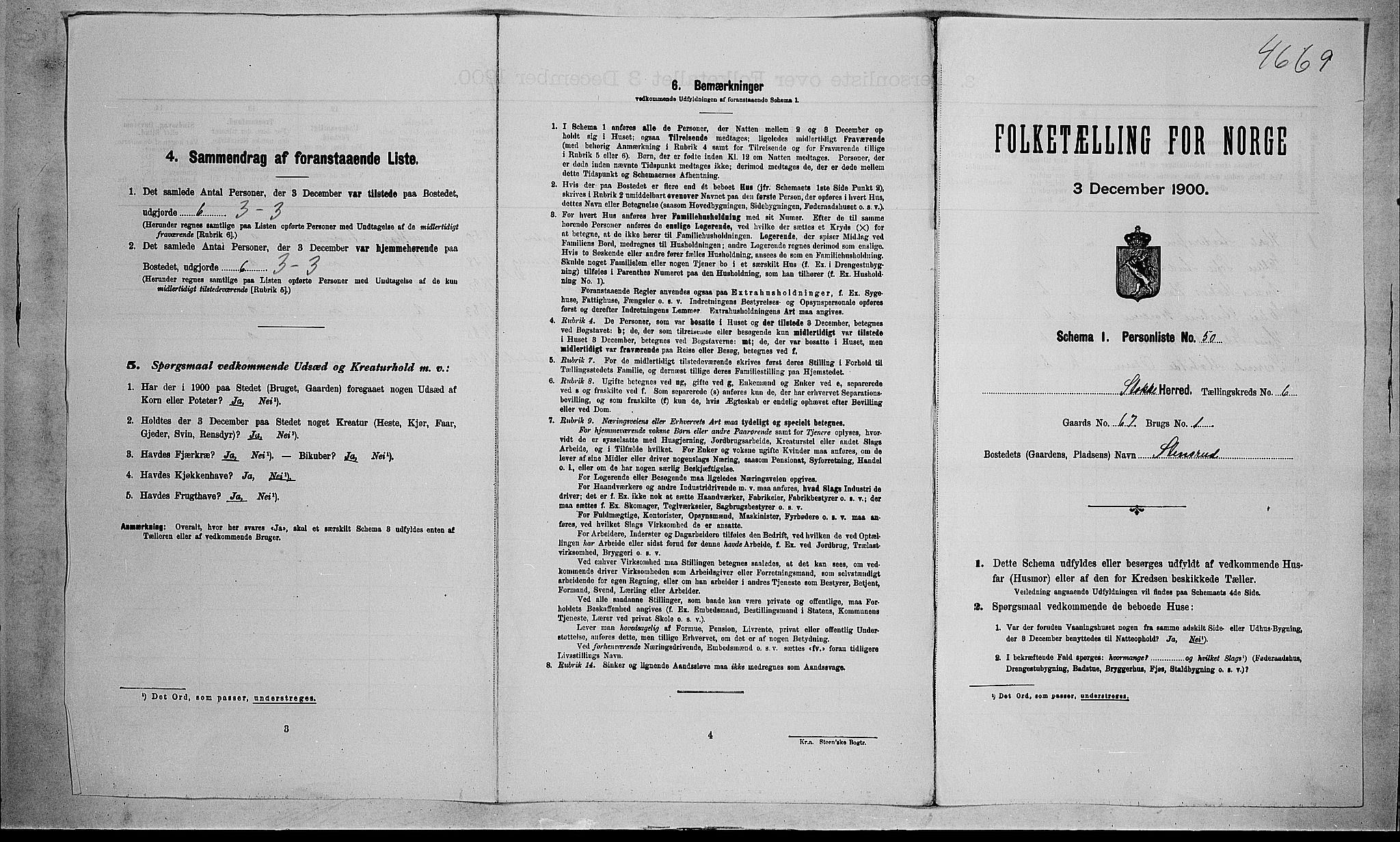 RA, 1900 census for Stokke, 1900, p. 1173