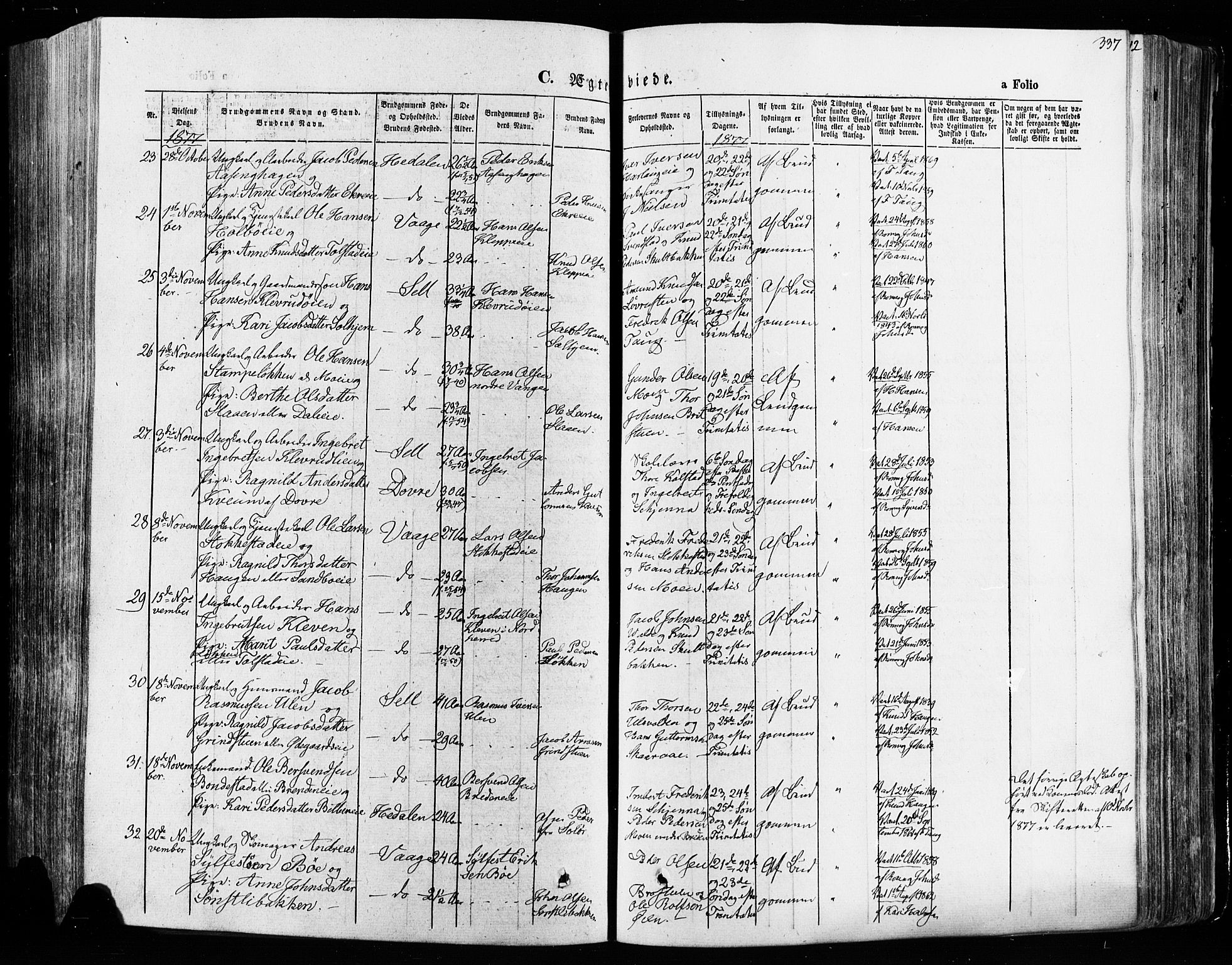 Vågå prestekontor, SAH/PREST-076/H/Ha/Haa/L0007: Parish register (official) no. 7 /1, 1872-1886, p. 337