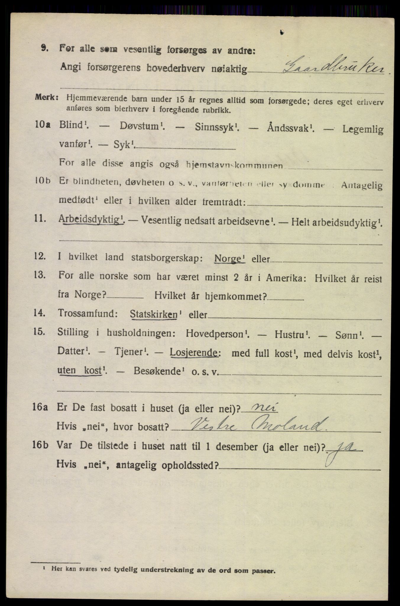 SAK, 1920 census for Oddernes, 1920, p. 7070