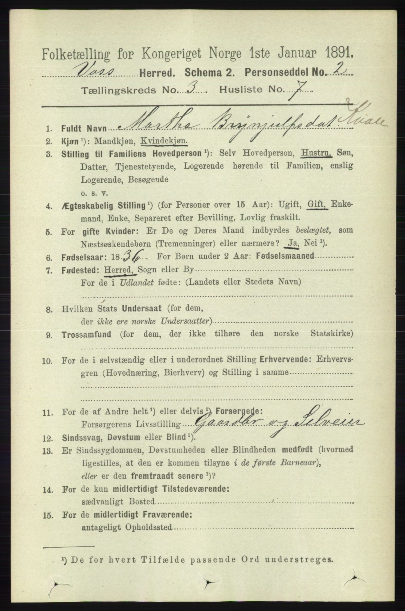 RA, 1891 census for 1235 Voss, 1891, p. 1219