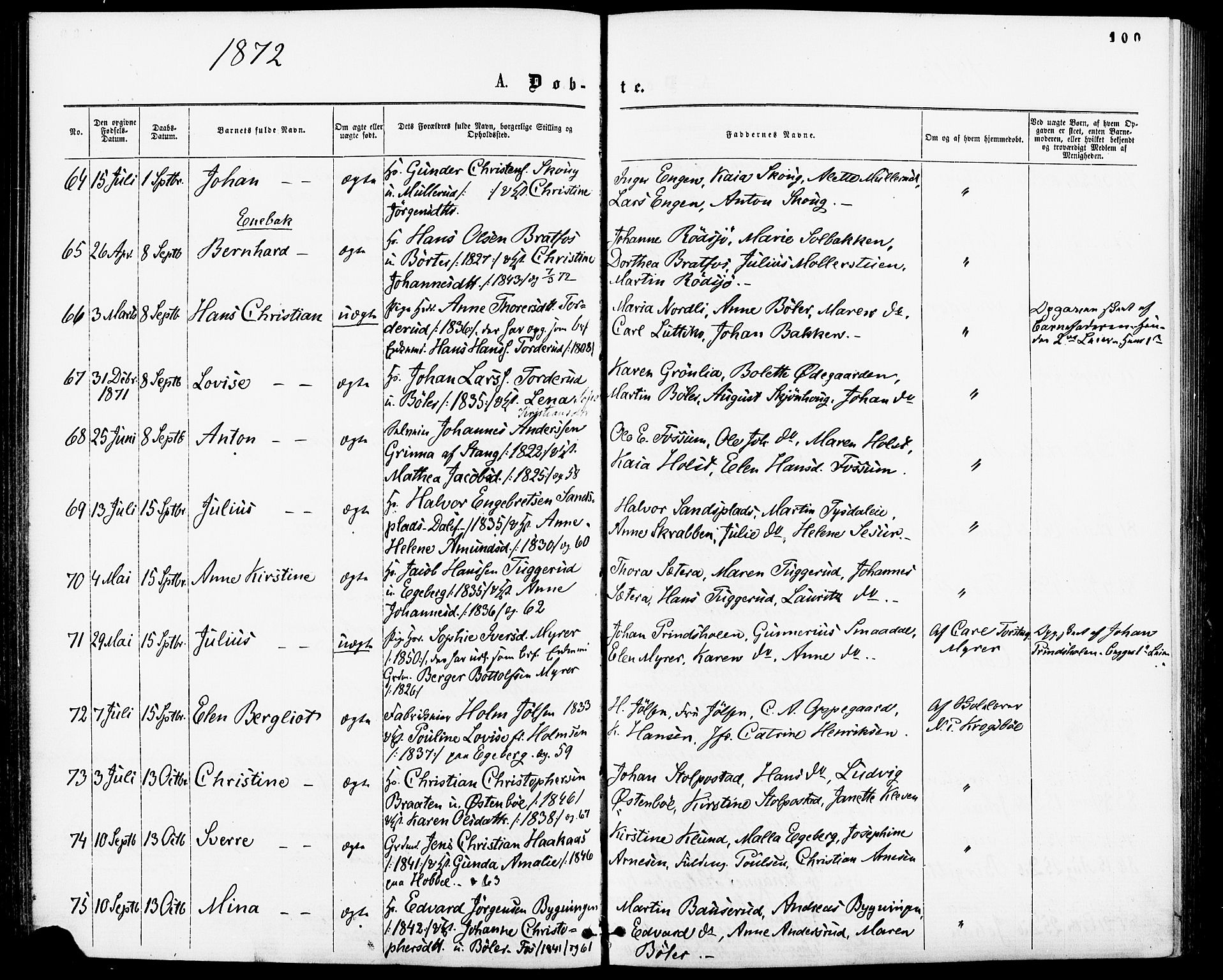 Enebakk prestekontor Kirkebøker, SAO/A-10171c/F/Fa/L0011: Parish register (official) no. I 11, 1862-1882, p. 100