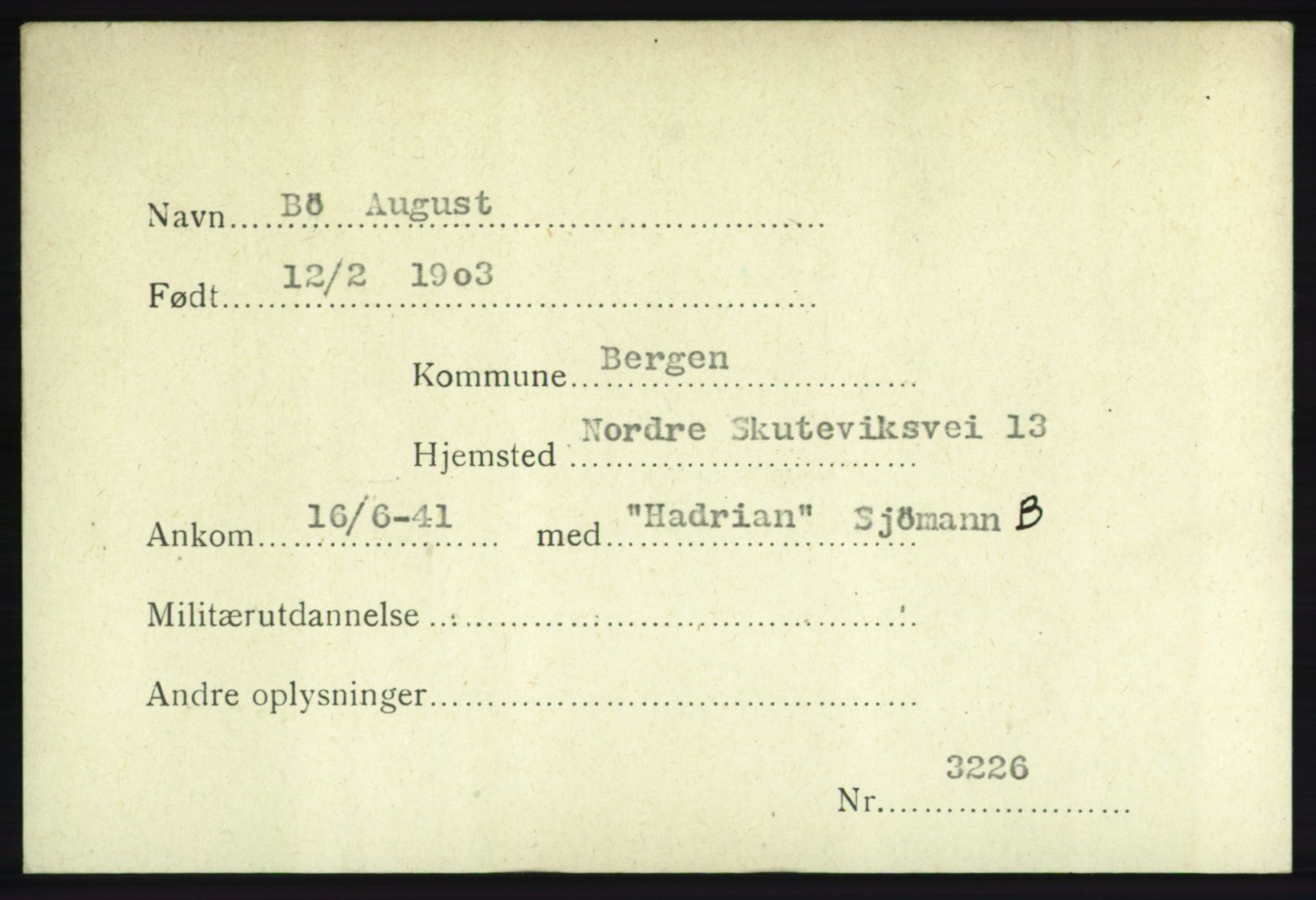 Forsvarets Overkommando. 2. kontor. Arkiv 8.1. Mottakersentralen FDE og FO.II, RA/RAFA-6952/P/Pa/L0004: Bø - Døvle, 1940-1945, p. 1
