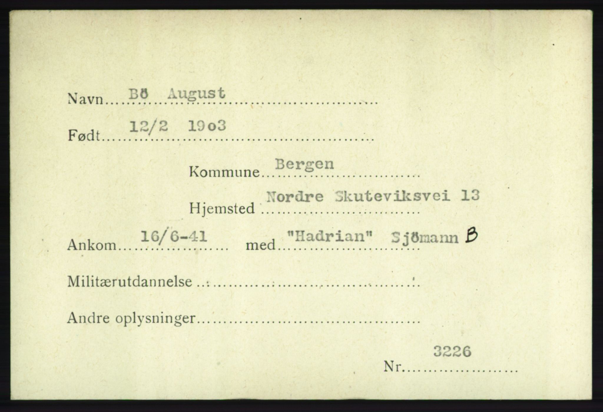Forsvarets Overkommando. 2. kontor. Arkiv 8.1. Mottakersentralen FDE og FO.II, AV/RA-RAFA-6952/P/Pa/L0004: Bø - Døvle, 1940-1945, p. 1