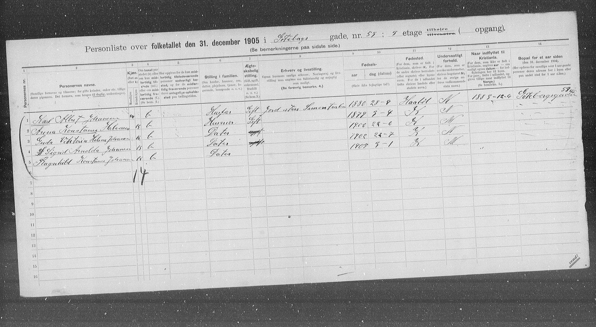 OBA, Municipal Census 1905 for Kristiania, 1905, p. 17507