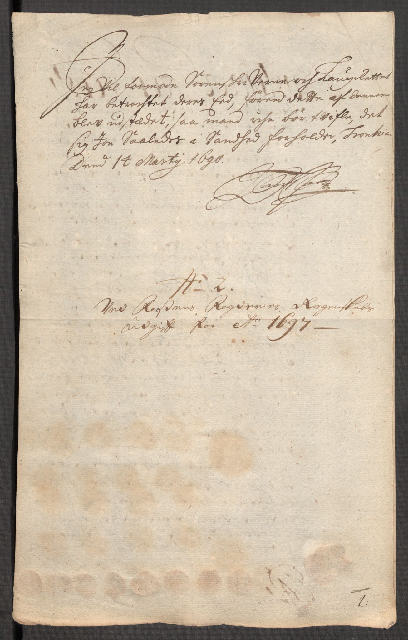 Rentekammeret inntil 1814, Reviderte regnskaper, Fogderegnskap, AV/RA-EA-4092/R57/L3852: Fogderegnskap Fosen, 1697, p. 174