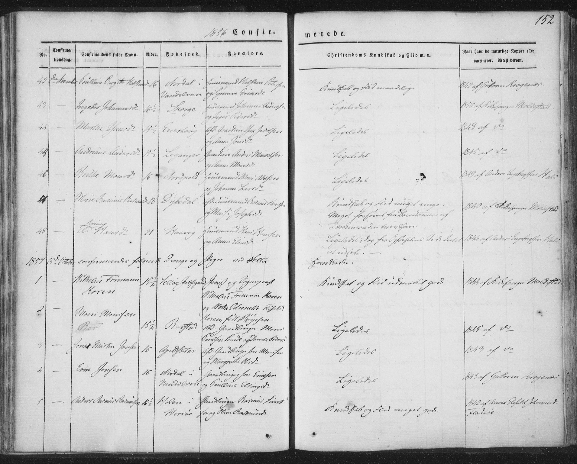 Selje sokneprestembete, AV/SAB-A-99938/H/Ha/Haa/Haaa: Parish register (official) no. A 10, 1844-1858, p. 152