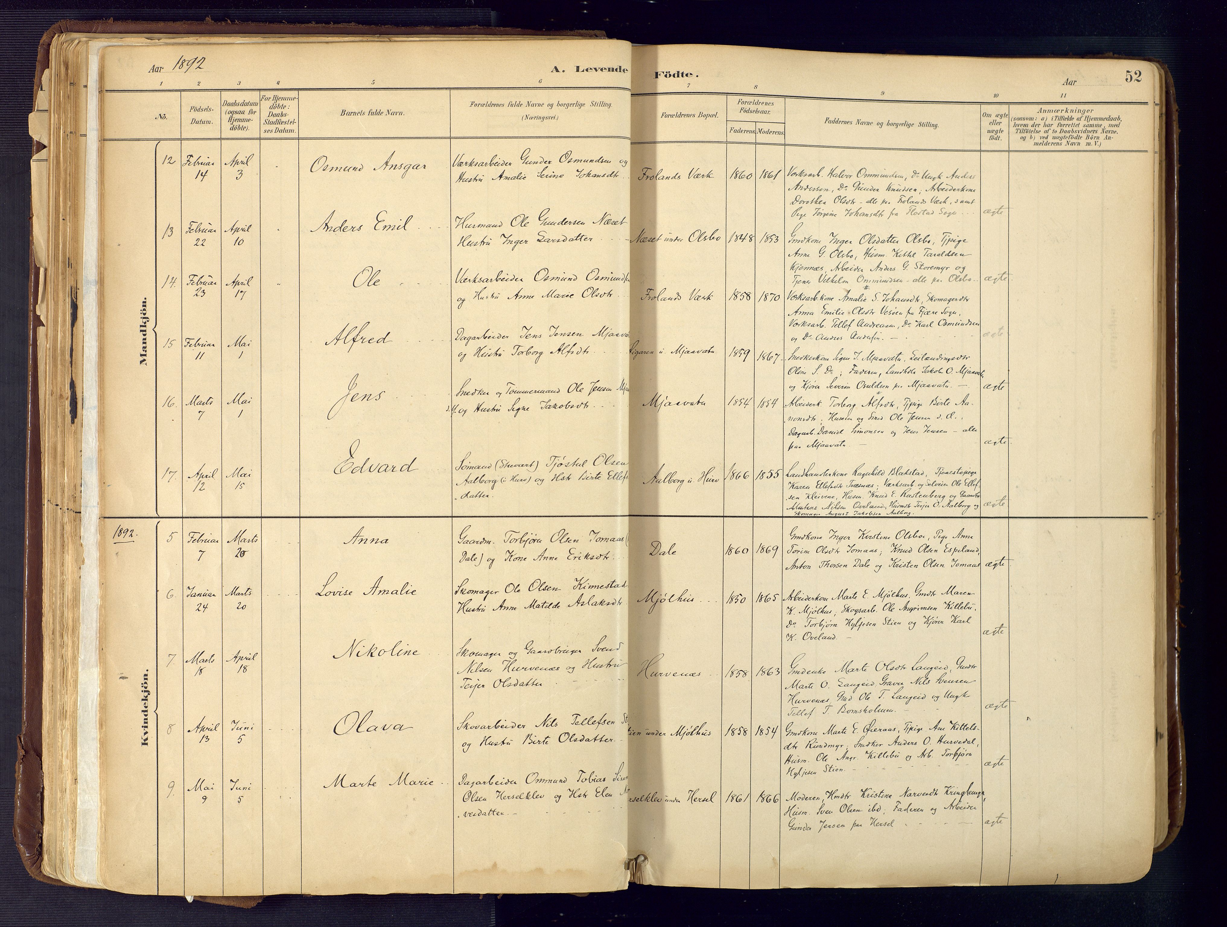 Froland sokneprestkontor, AV/SAK-1111-0013/F/Fa/L0005: Parish register (official) no. A 5, 1882-1921, p. 52