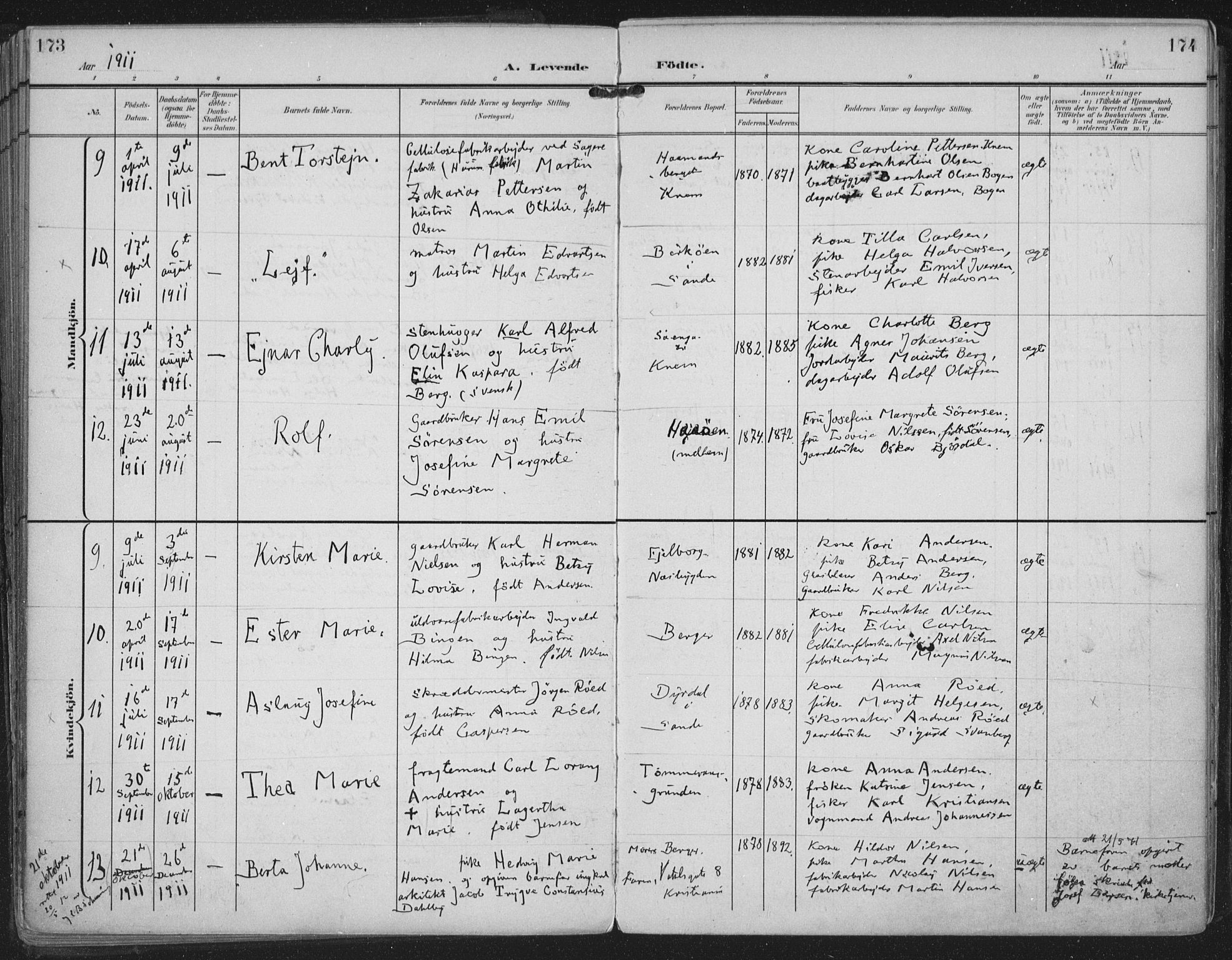 Strømm kirkebøker, AV/SAKO-A-322/F/Fa/L0005: Parish register (official) no. I 5, 1898-1919, p. 173-174