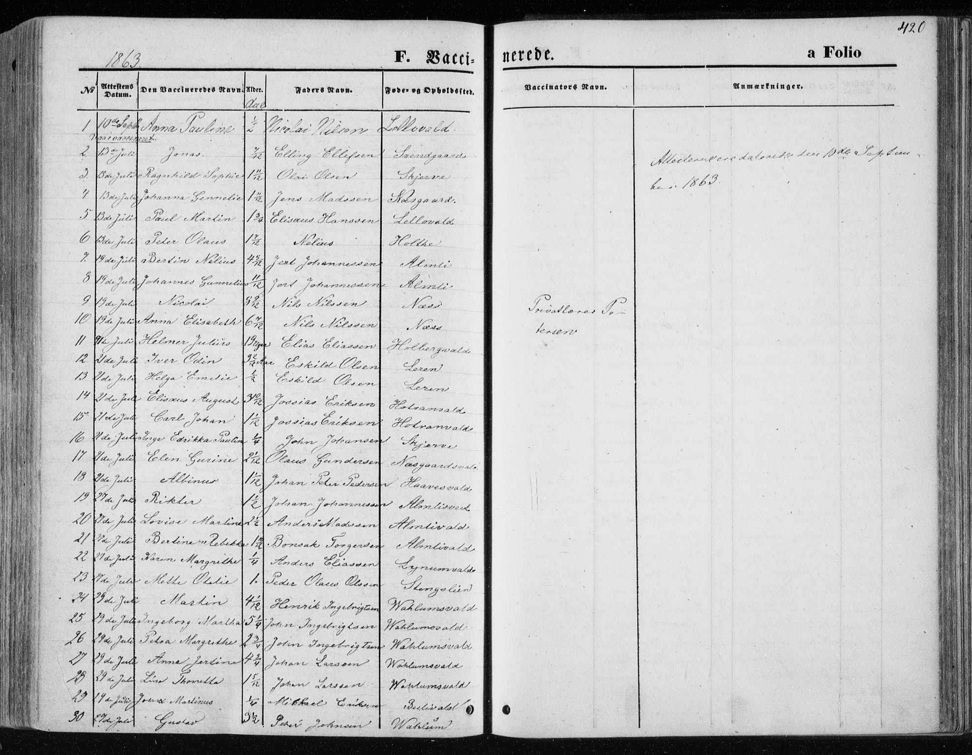 Ministerialprotokoller, klokkerbøker og fødselsregistre - Nord-Trøndelag, SAT/A-1458/717/L0157: Parish register (official) no. 717A08 /1, 1863-1877, p. 420