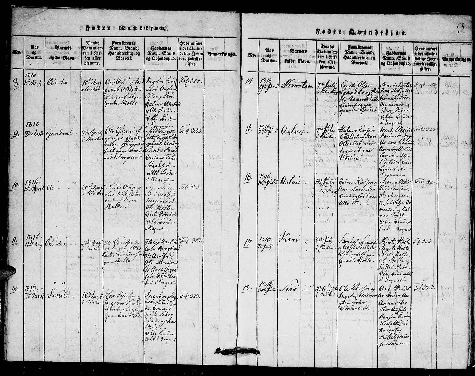 Gjerstad sokneprestkontor, AV/SAK-1111-0014/F/Fb/Fba/L0002: Parish register (copy) no. B 2, 1816-1845, p. 3