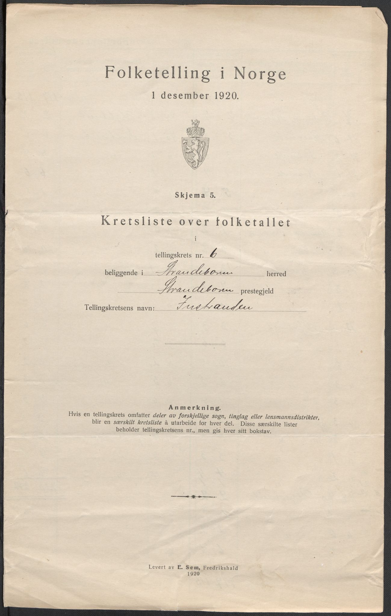 SAB, 1920 census for Strandebarm, 1920, p. 20