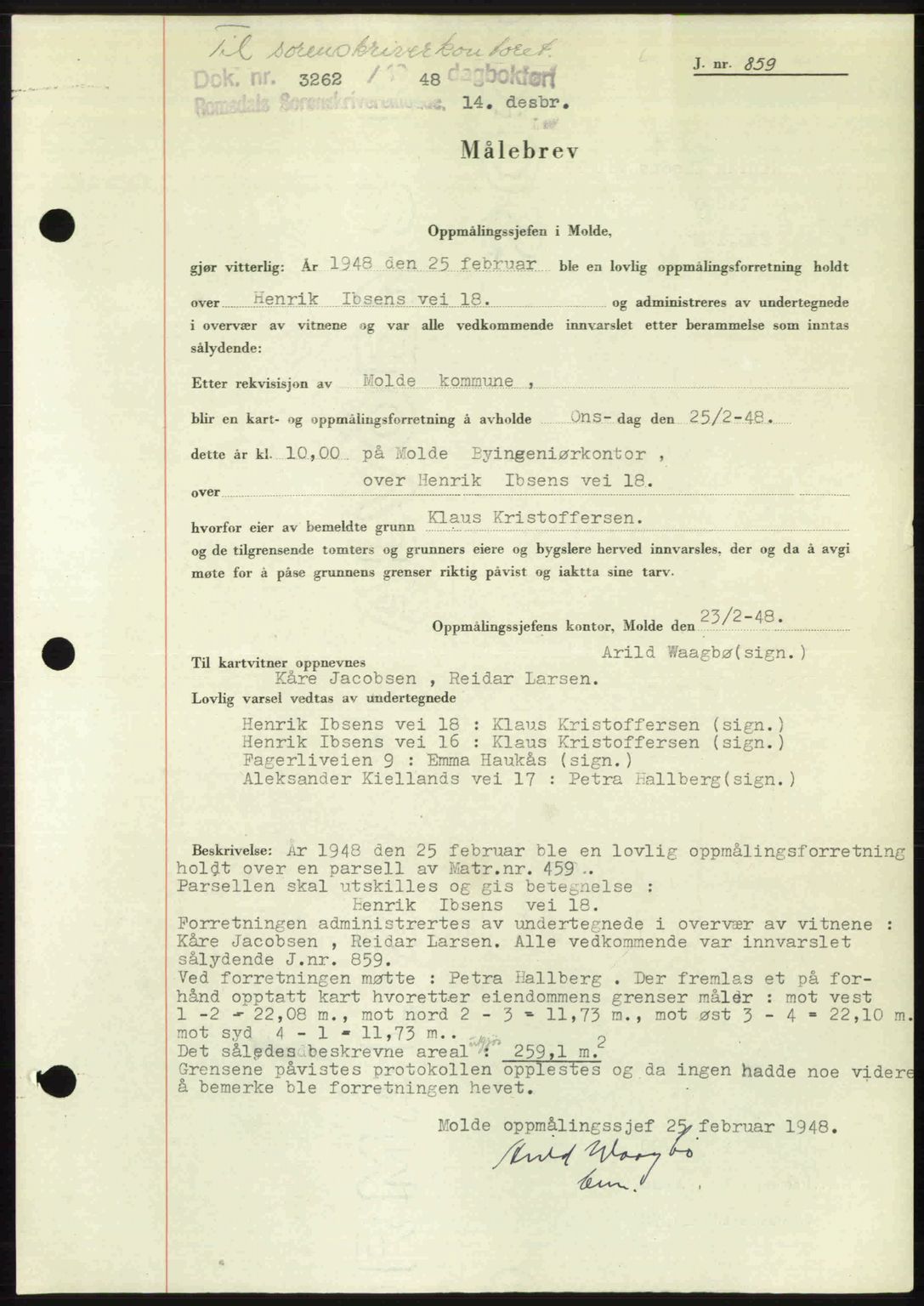 Romsdal sorenskriveri, AV/SAT-A-4149/1/2/2C: Mortgage book no. A28, 1948-1949, Diary no: : 3262/1948