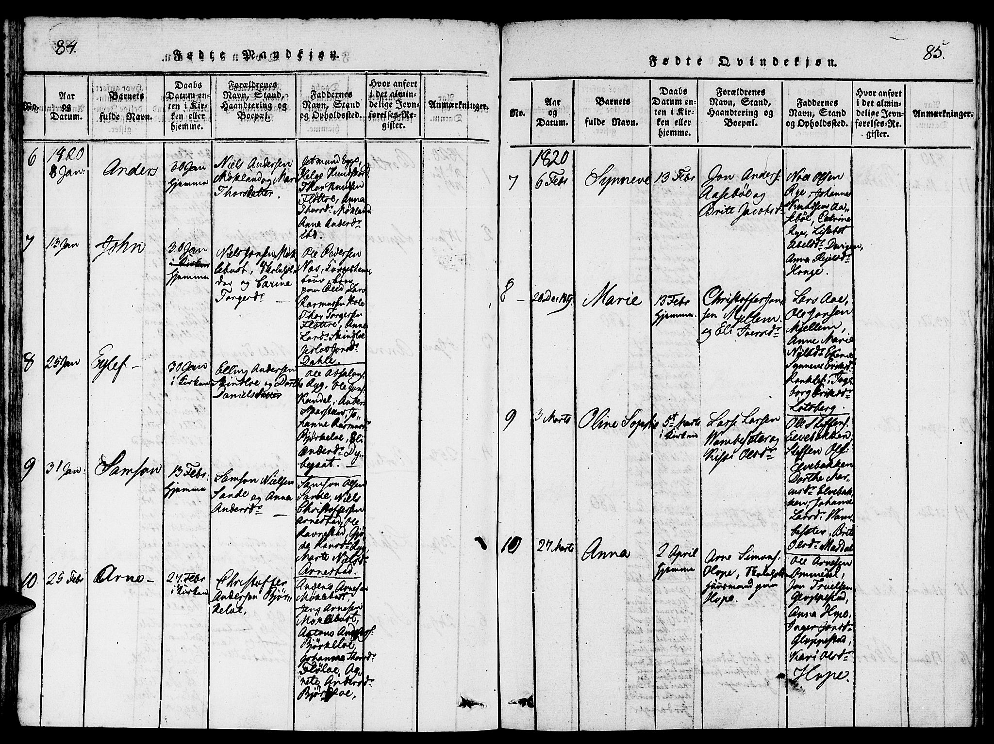 Gloppen sokneprestembete, AV/SAB-A-80101/H/Hab/Haba/L0001: Parish register (copy) no. A 1, 1816-1827, p. 84-85