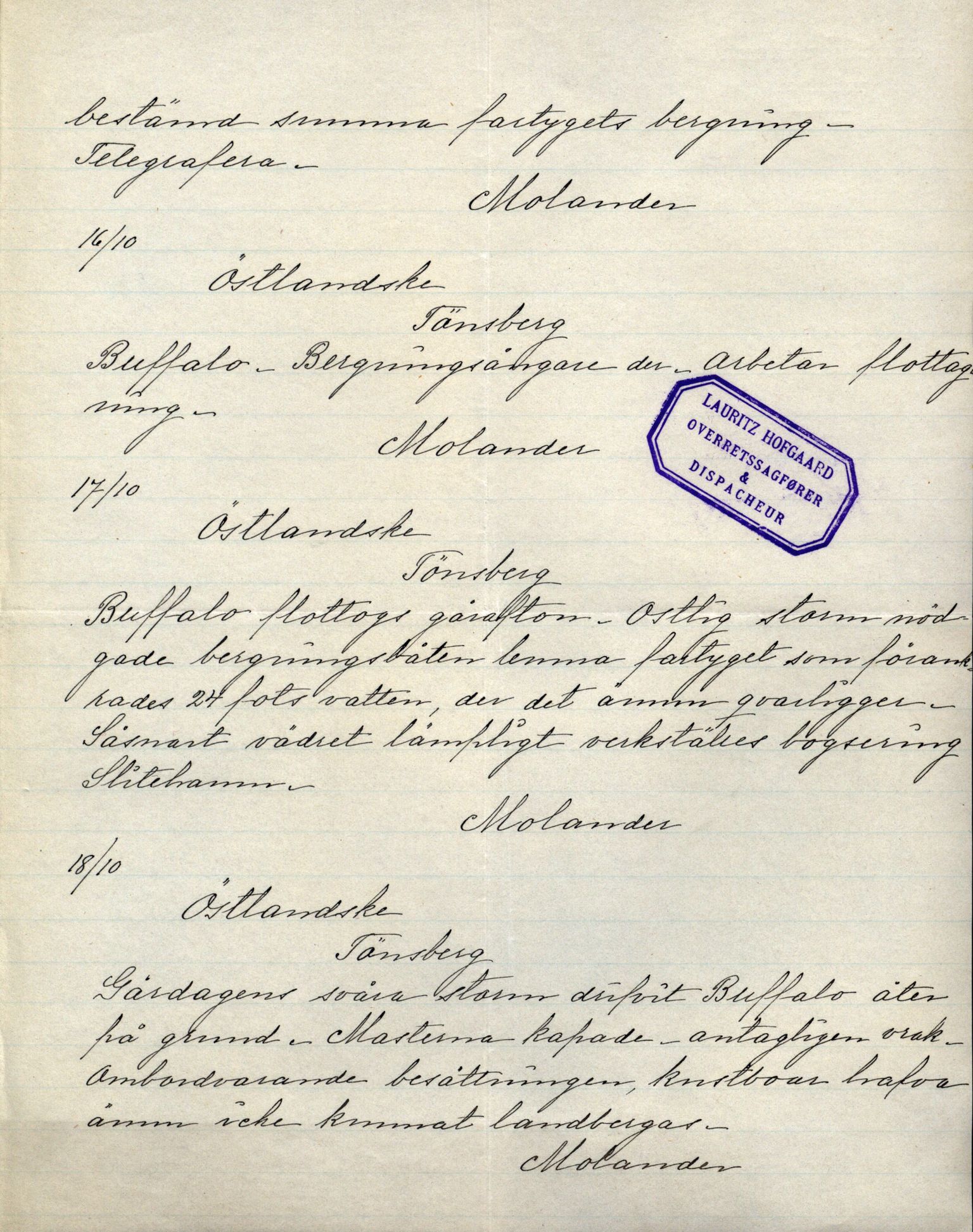 Pa 63 - Østlandske skibsassuranceforening, VEMU/A-1079/G/Ga/L0029/0009: Havaridokumenter / Anette, Agathe, Agra, Buffalo, 1893, p. 37