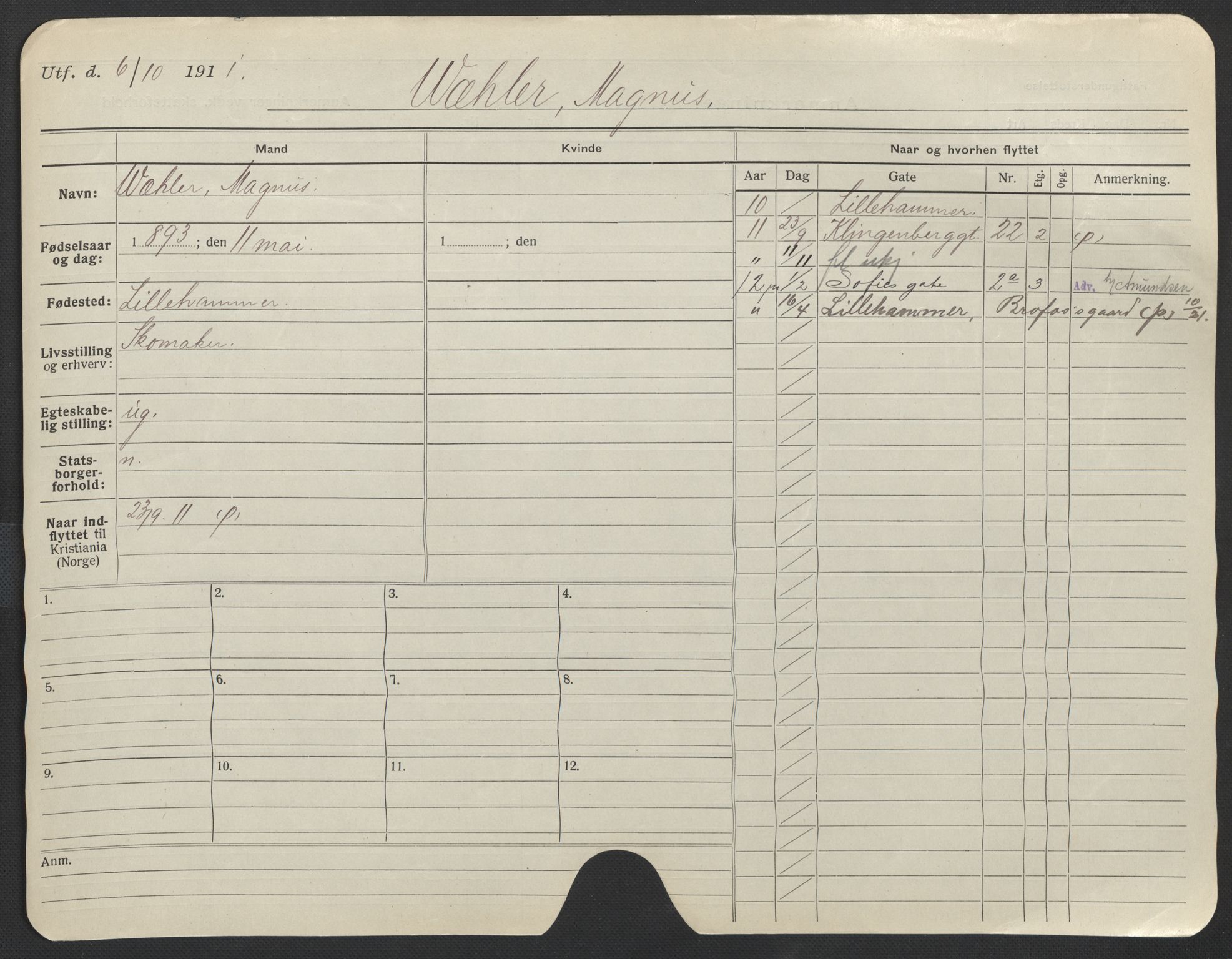 Oslo folkeregister, Registerkort, AV/SAO-A-11715/F/Fa/Fac/L0011: Menn, 1906-1914, p. 675a