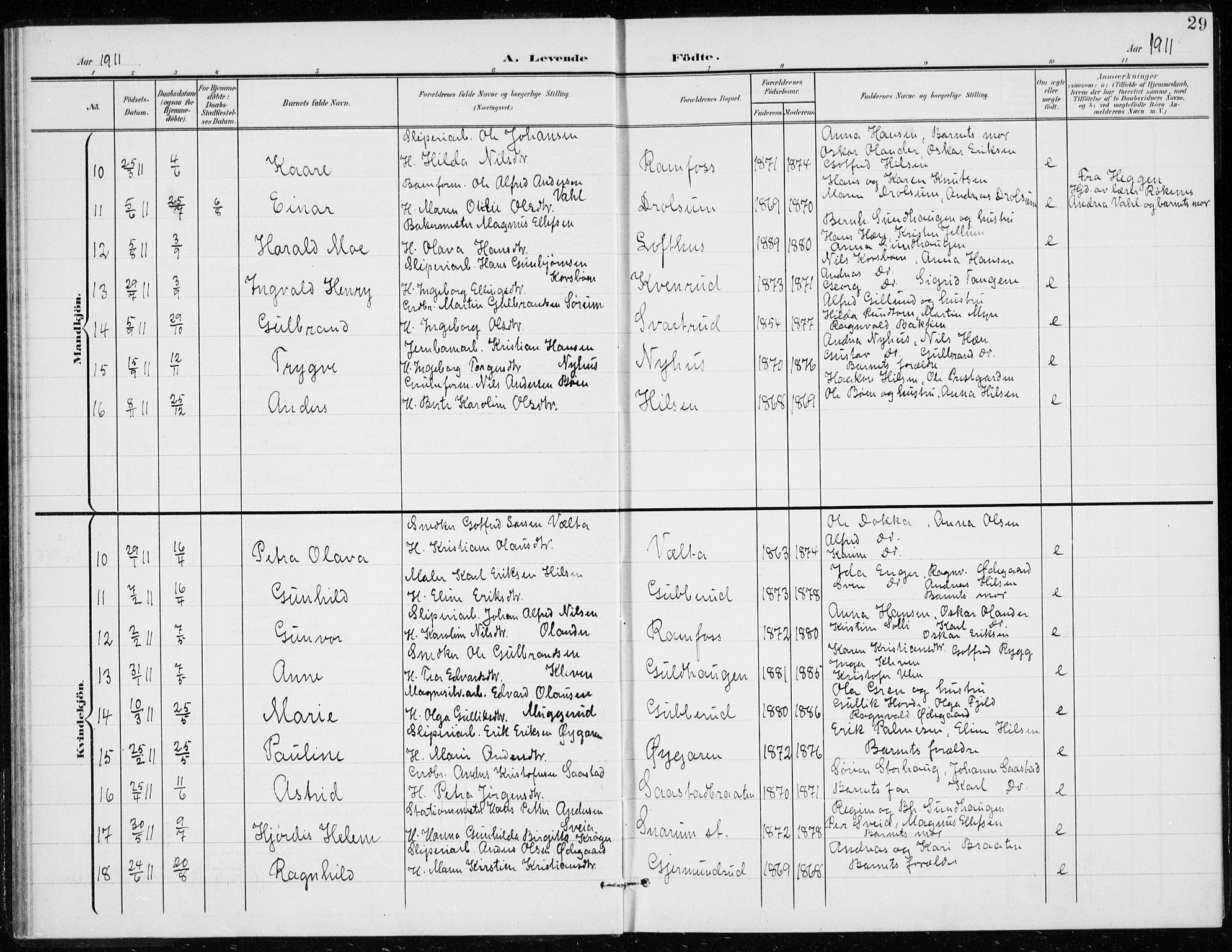 Modum kirkebøker, AV/SAKO-A-234/G/Gd/L0001: Parish register (copy) no. IV 1, 1901-1921, p. 29