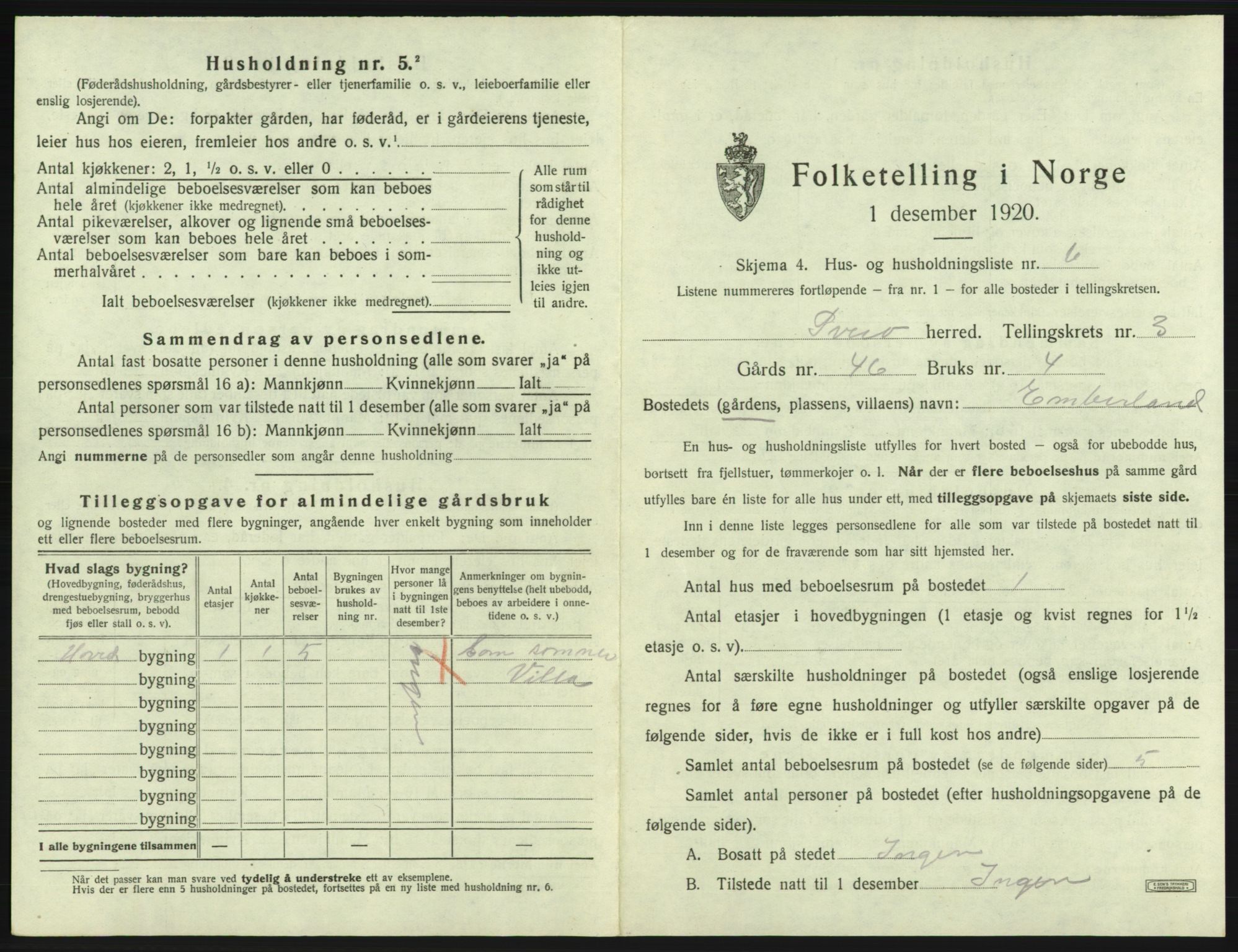 SAB, 1920 census for Sveio, 1920, p. 166