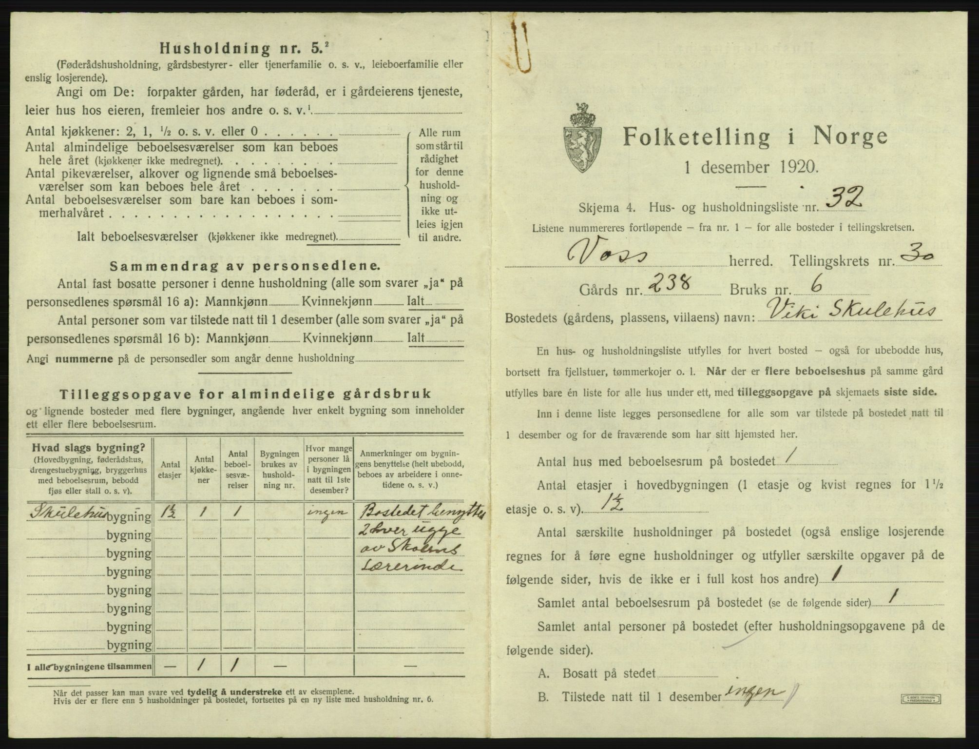 SAB, 1920 census for Voss, 1920, p. 2683