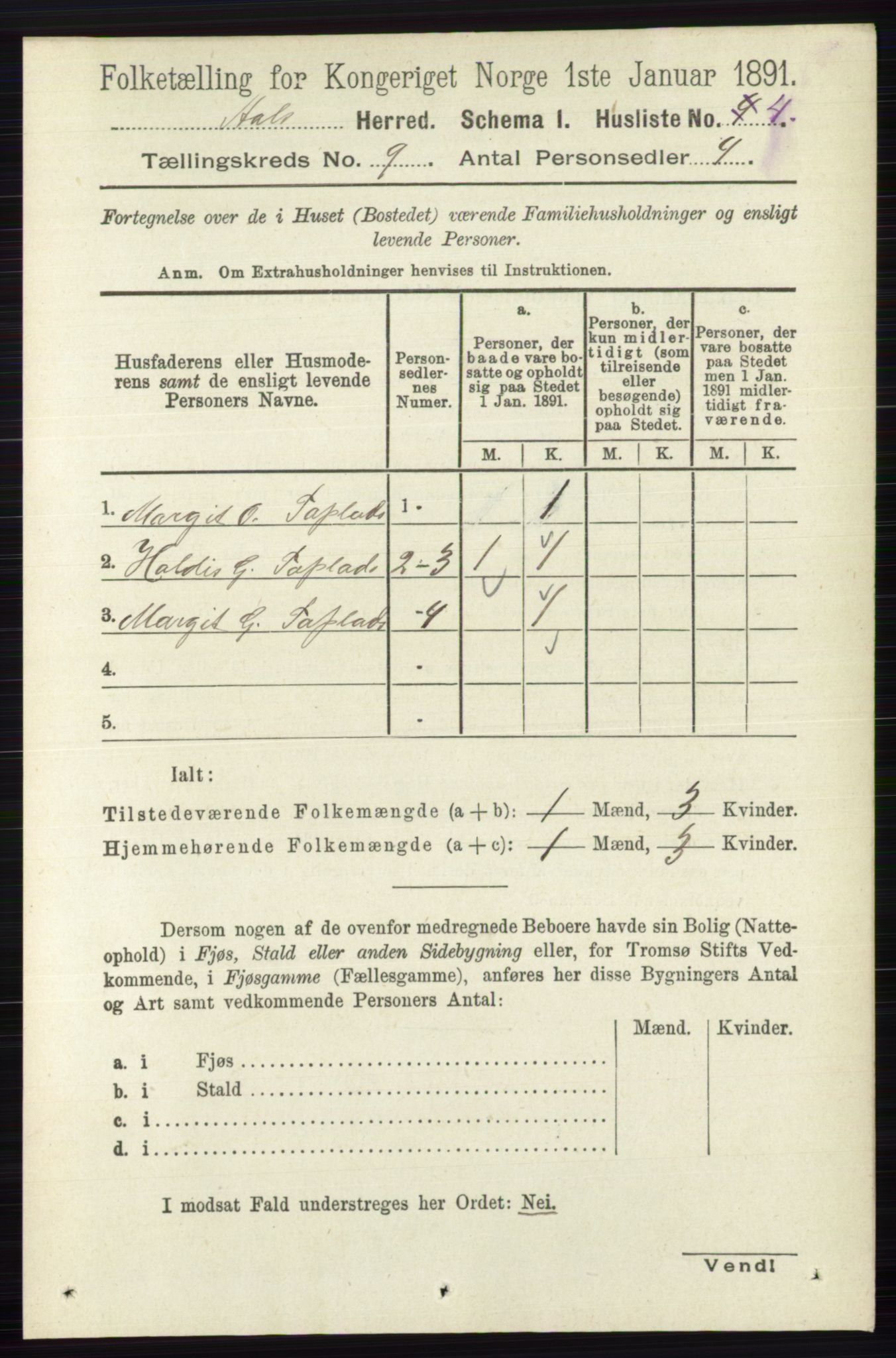 RA, 1891 census for 0619 Ål, 1891, p. 2449