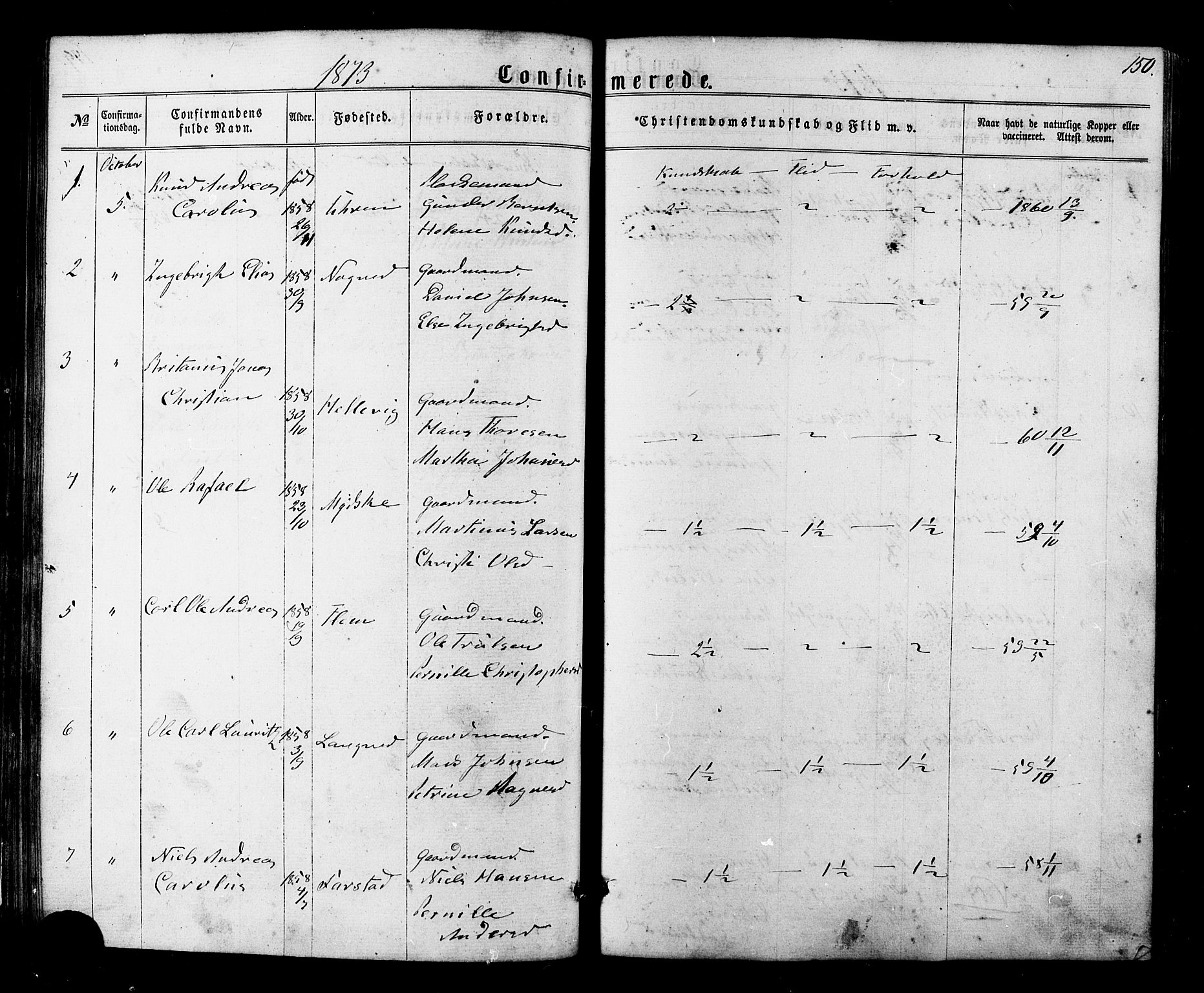 Ministerialprotokoller, klokkerbøker og fødselsregistre - Møre og Romsdal, SAT/A-1454/536/L0498: Parish register (official) no. 536A07, 1862-1875, p. 150