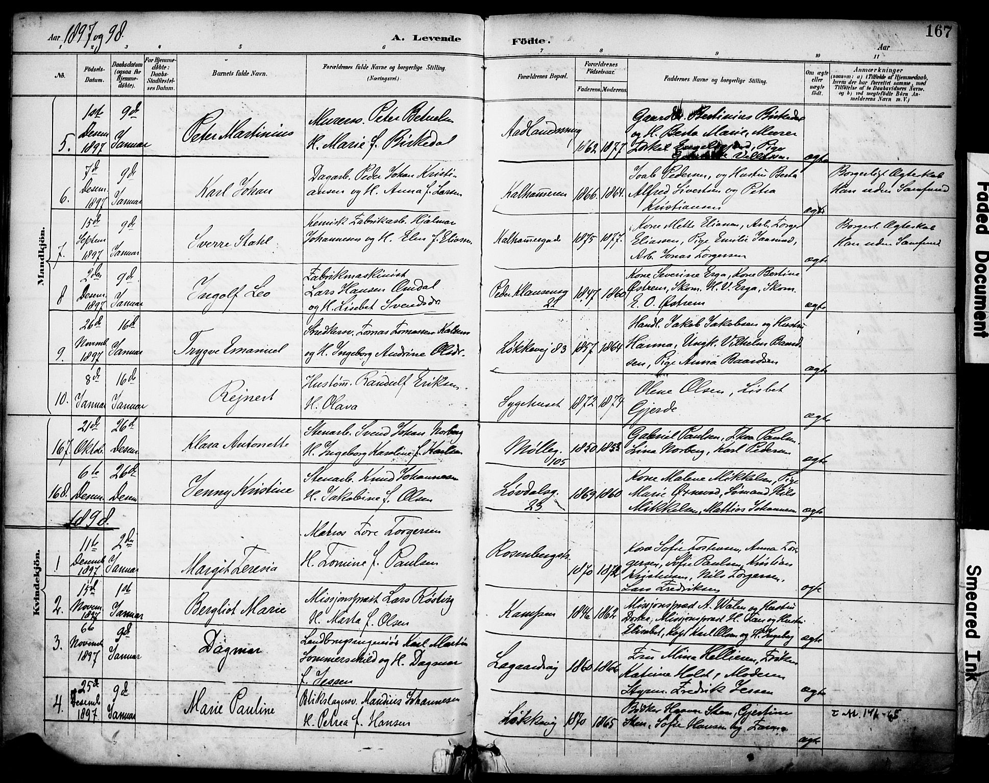 Domkirken sokneprestkontor, SAST/A-101812/001/30/30BA/L0030: Parish register (official) no. A 29, 1889-1902, p. 167