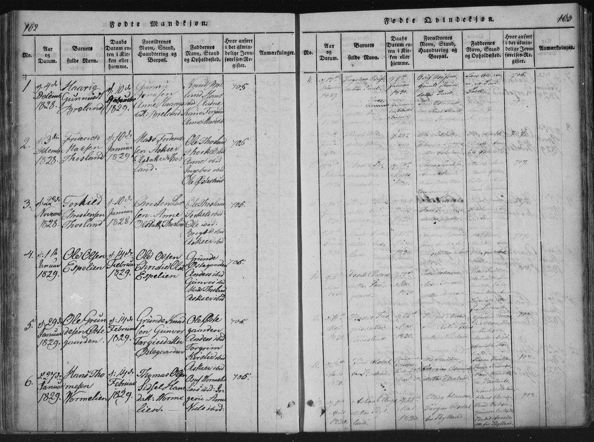 Åseral sokneprestkontor, AV/SAK-1111-0051/F/Fa/L0001: Parish register (official) no. A 1, 1815-1853, p. 102-103