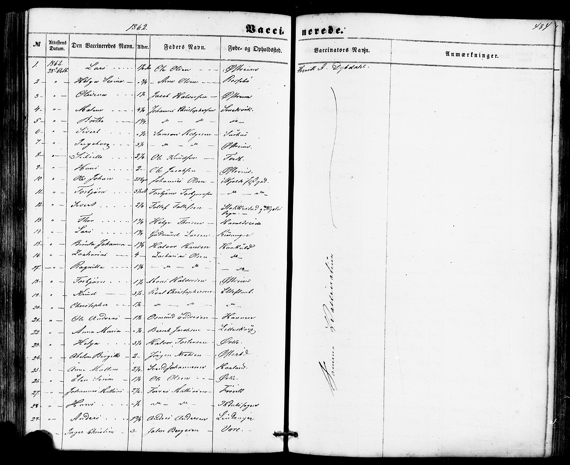 Skjold sokneprestkontor, AV/SAST-A-101847/H/Ha/Haa/L0008: Parish register (official) no. A 8, 1856-1882, p. 484