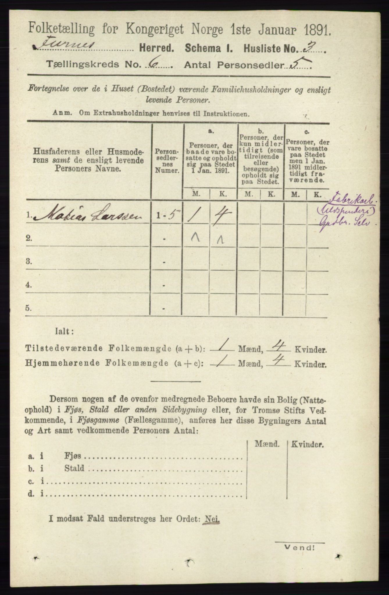 RA, Census 1891 for 0413 Furnes herred, 1891, p. 4059