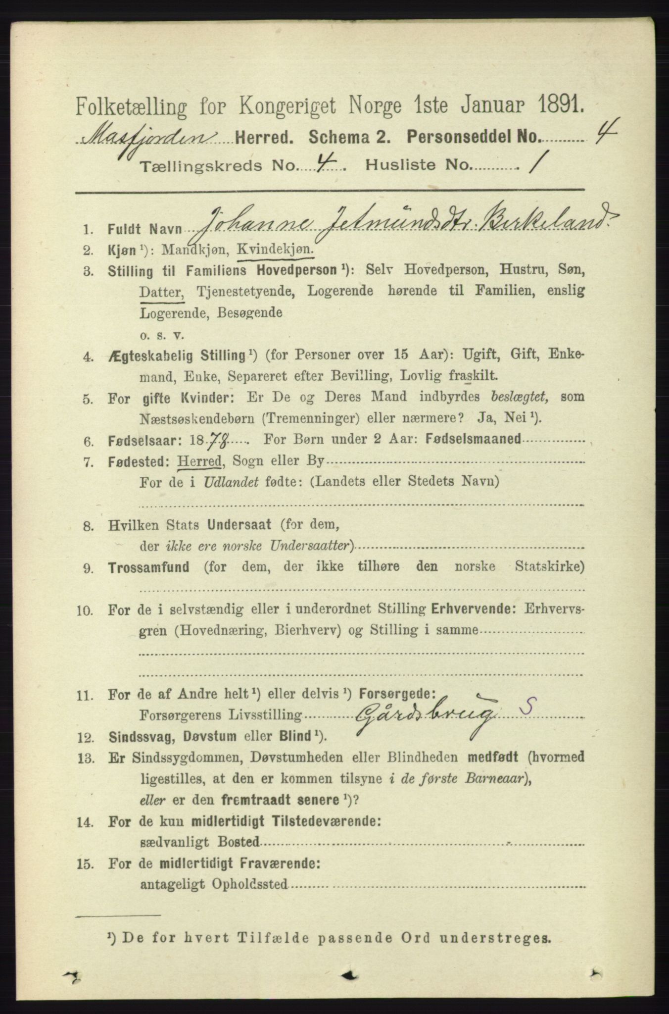 RA, 1891 census for 1266 Masfjorden, 1891, p. 741