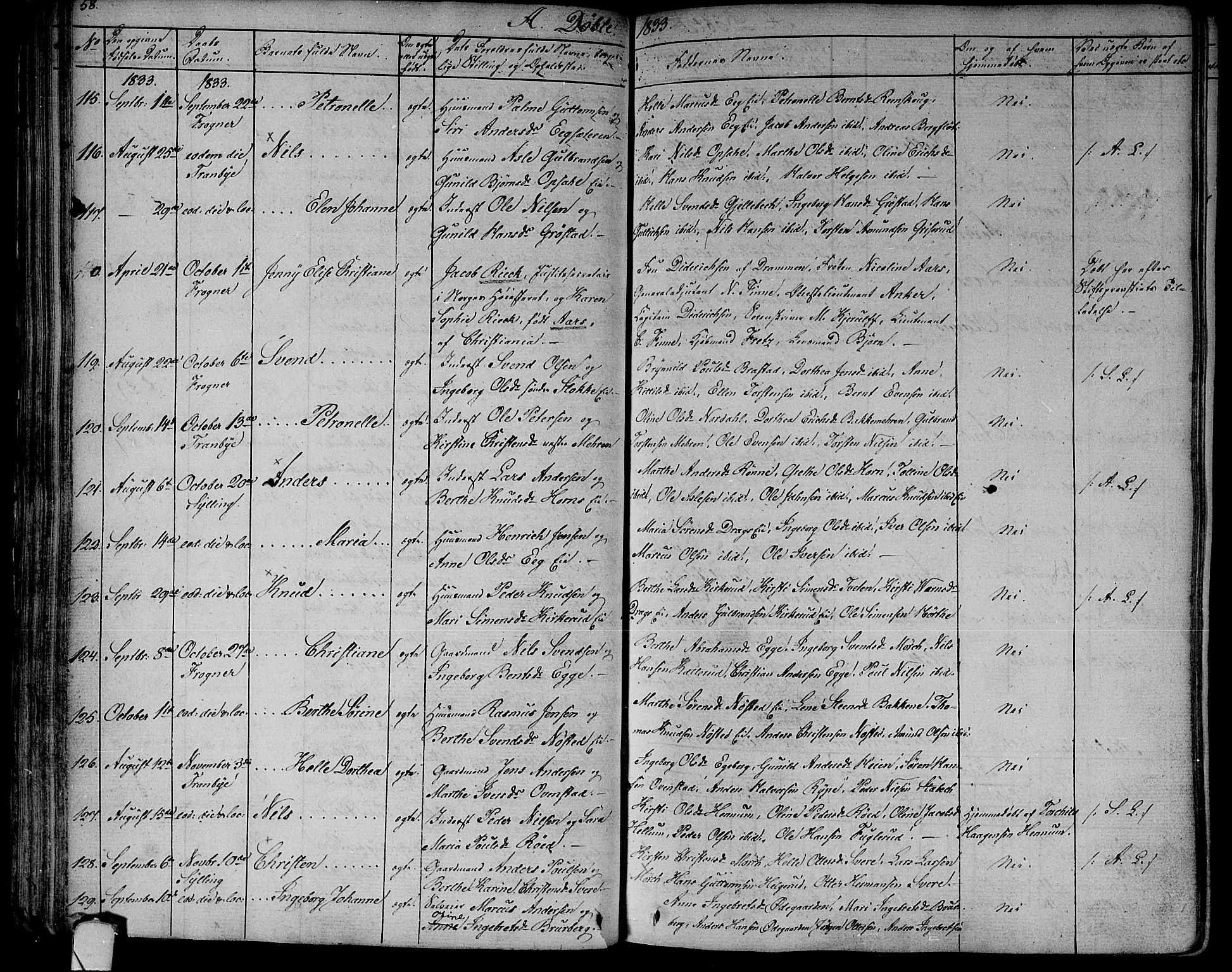 Lier kirkebøker, AV/SAKO-A-230/F/Fa/L0010: Parish register (official) no. I 10, 1827-1843, p. 58