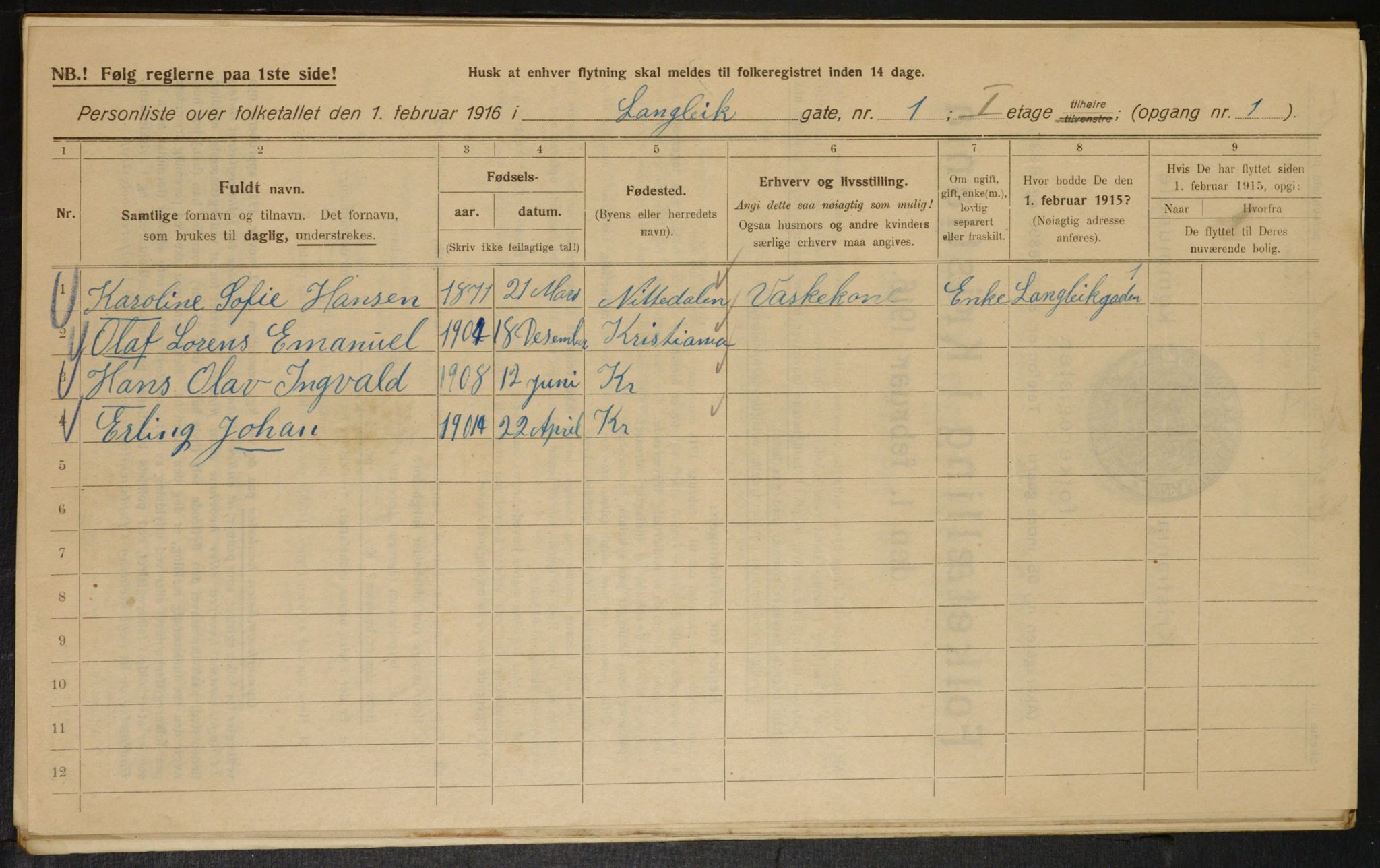 OBA, Municipal Census 1916 for Kristiania, 1916, p. 58231