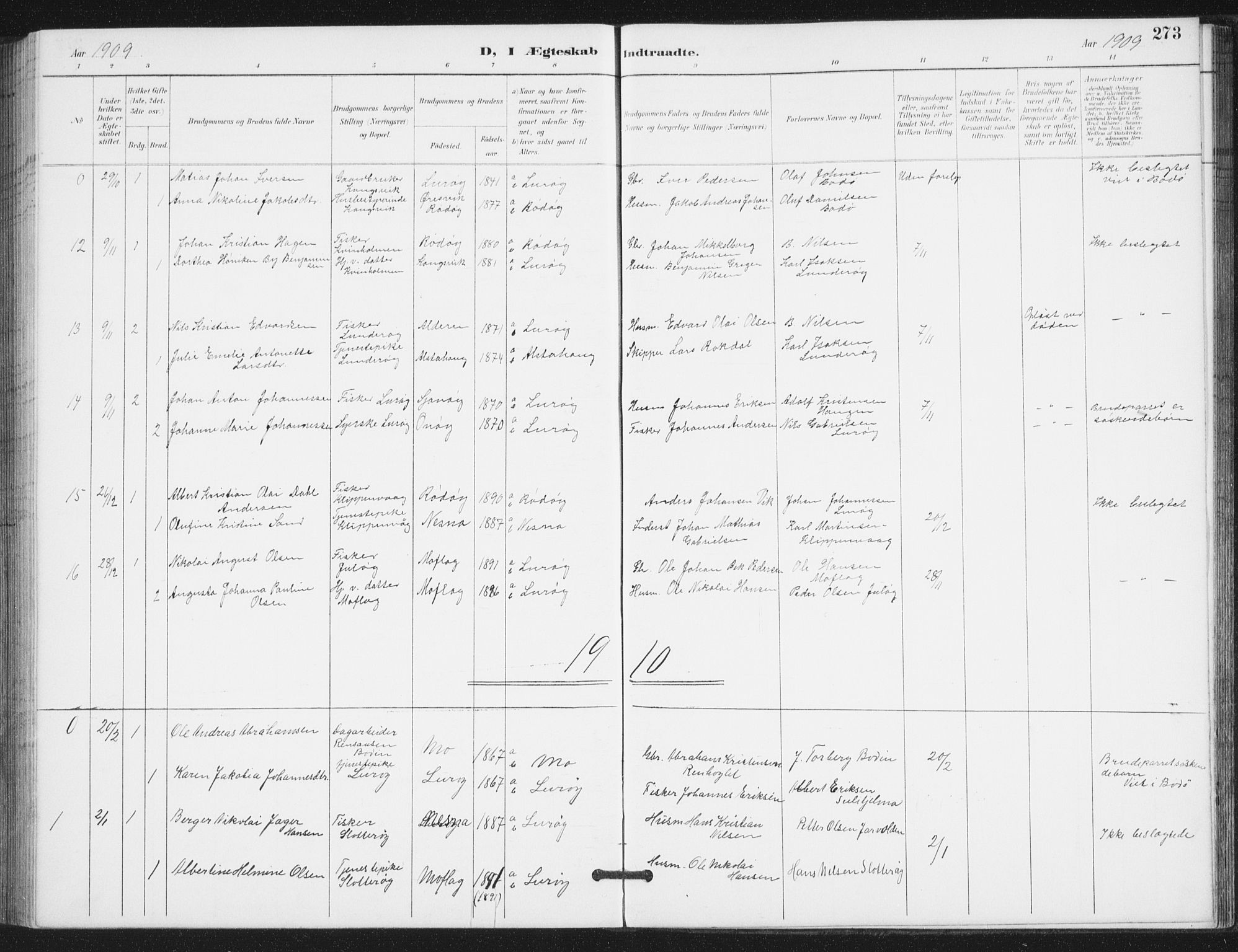 Ministerialprotokoller, klokkerbøker og fødselsregistre - Nordland, AV/SAT-A-1459/839/L0573: Parish register (copy) no. 839C03, 1892-1917, p. 273