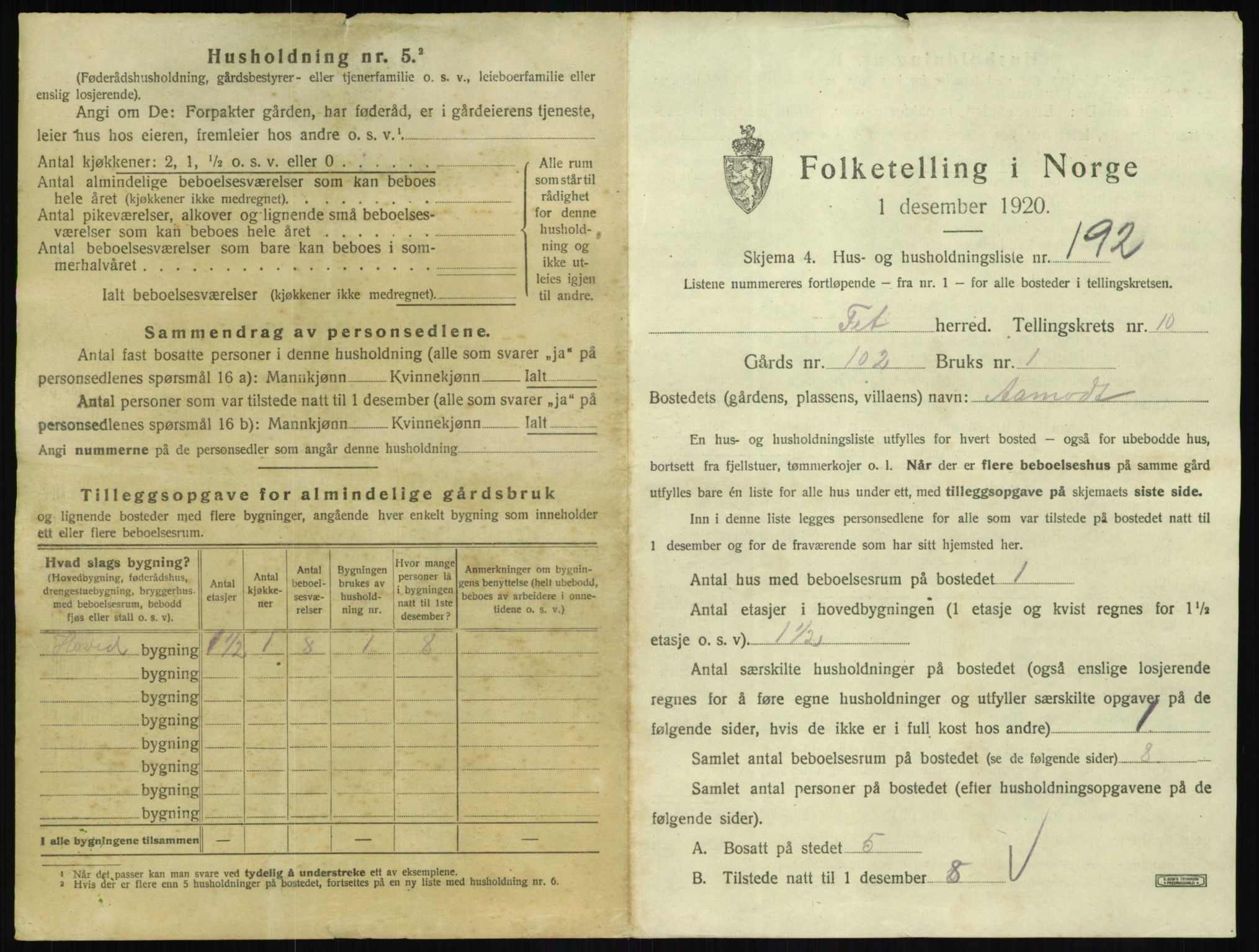 SAO, 1920 census for Fet, 1920, p. 1792