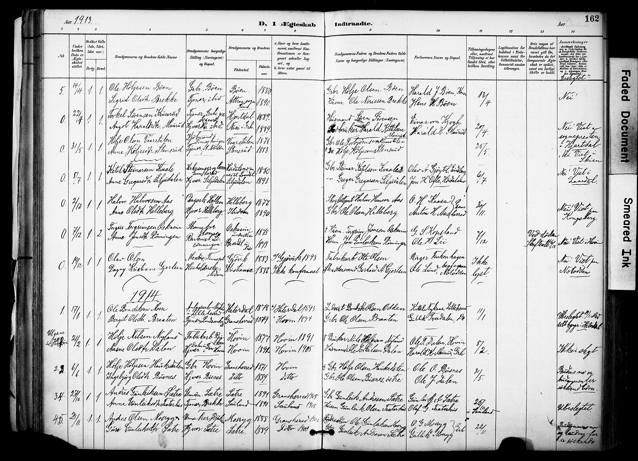 Gransherad kirkebøker, AV/SAKO-A-267/F/Fa/L0005: Parish register (official) no. I 5, 1887-1916, p. 162