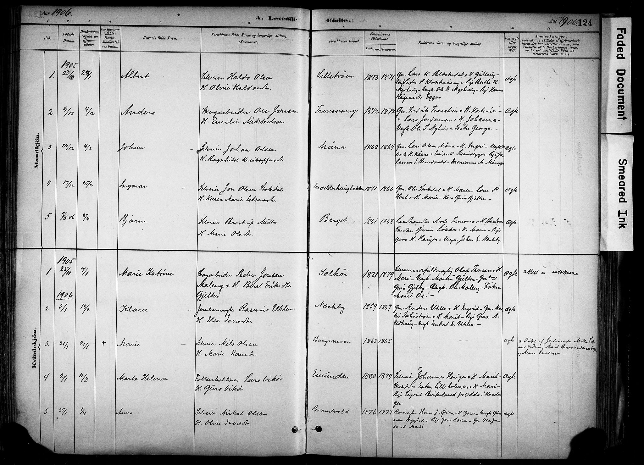 Alvdal prestekontor, SAH/PREST-060/H/Ha/Haa/L0002: Parish register (official) no. 2, 1883-1906, p. 124