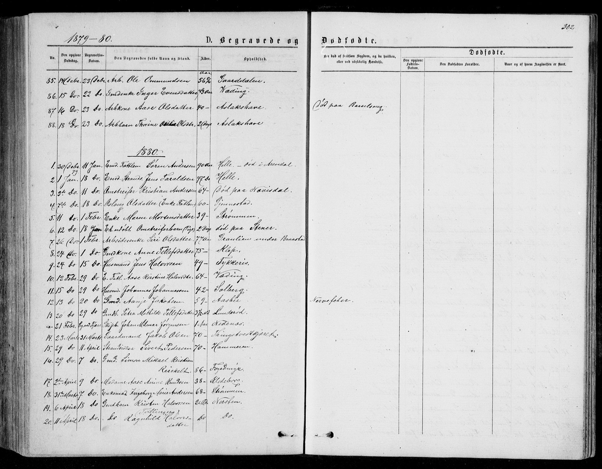 Øyestad sokneprestkontor, AV/SAK-1111-0049/F/Fb/L0008: Parish register (copy) no. B 8, 1872-1886, p. 302