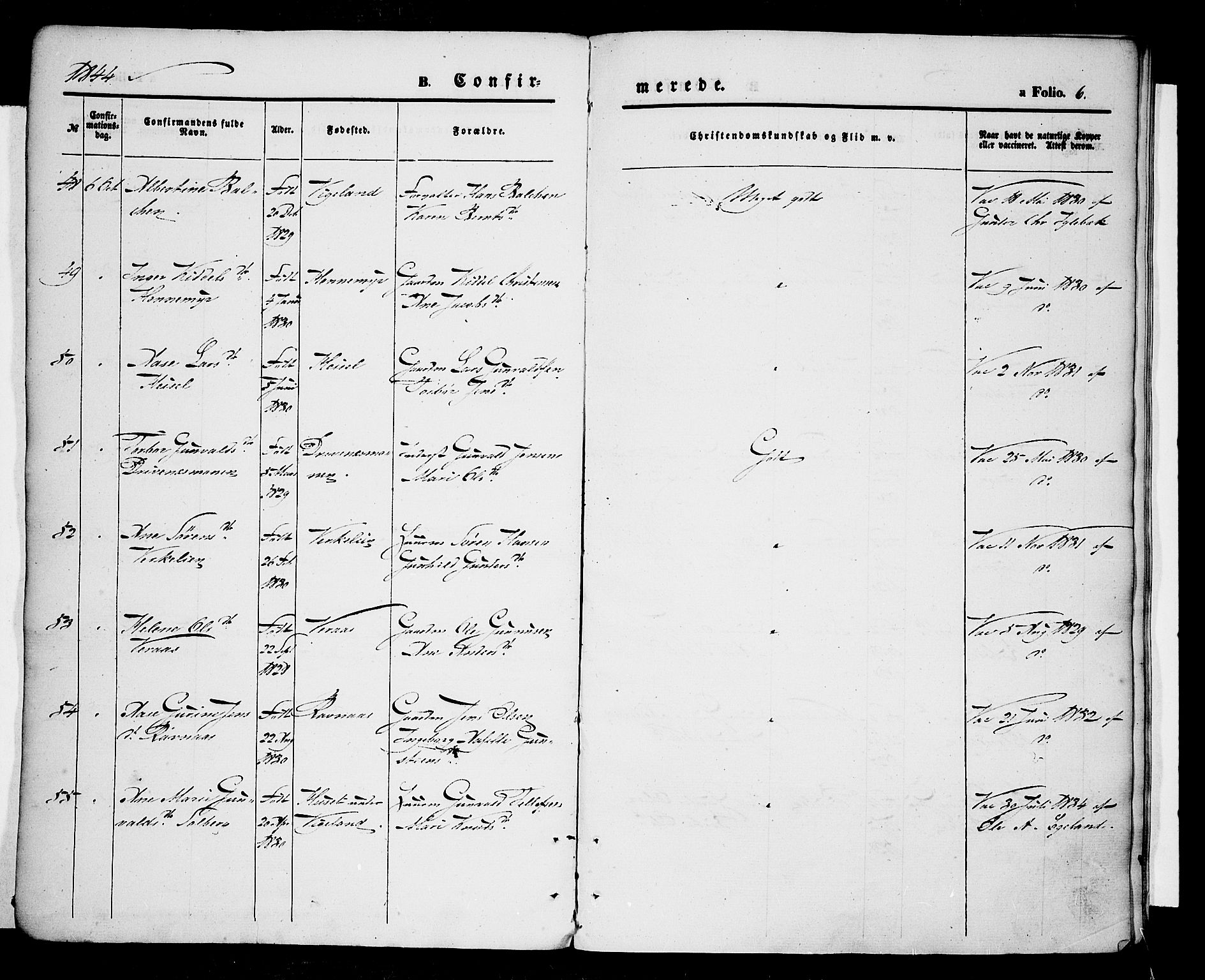 Vennesla sokneprestkontor, AV/SAK-1111-0045/Fa/Fac/L0005: Parish register (official) no. A 5, 1844-1855, p. 6