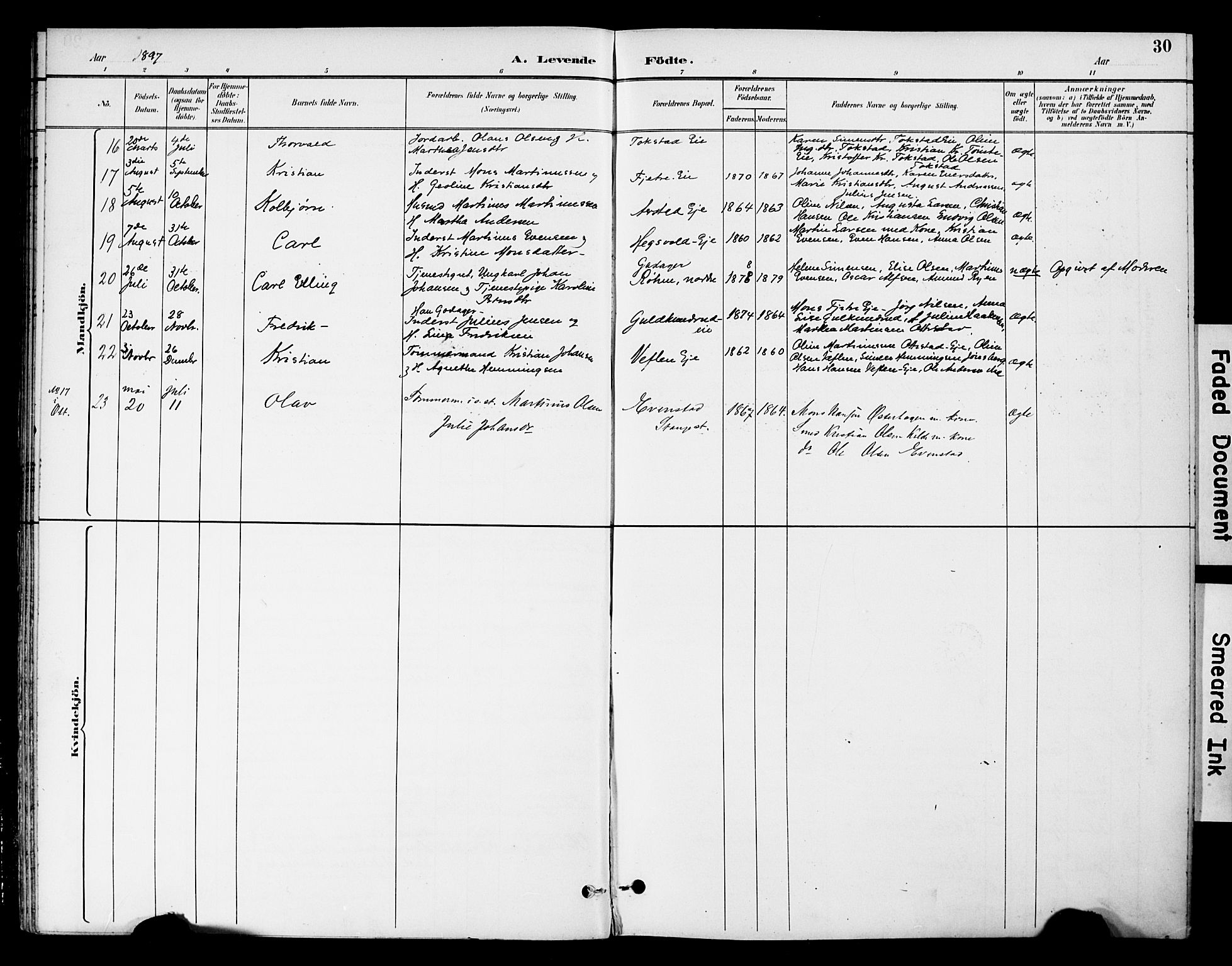 Stange prestekontor, AV/SAH-PREST-002/K/L0021: Parish register (official) no. 21, 1891-1902, p. 30